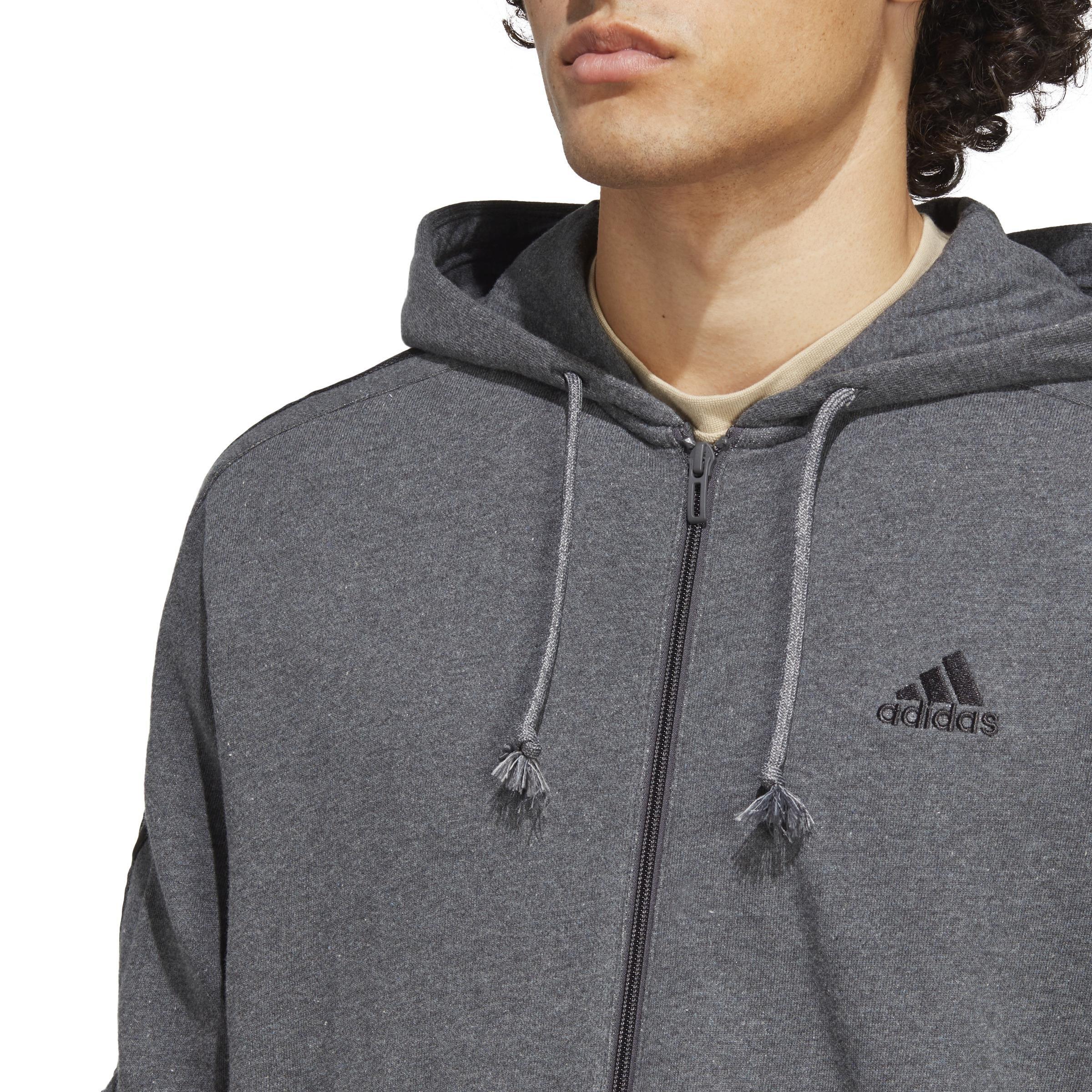 Essentials French Terry 3-Stripes Full-Zip Hoodie, Grey, A901_ONE, large image number 5