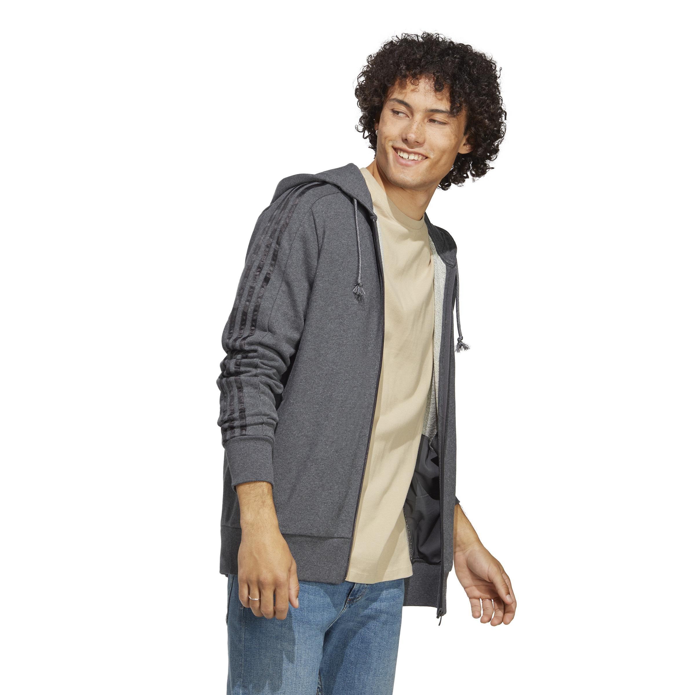 Essentials French Terry 3-Stripes Full-Zip Hoodie, Grey, A901_ONE, large image number 8
