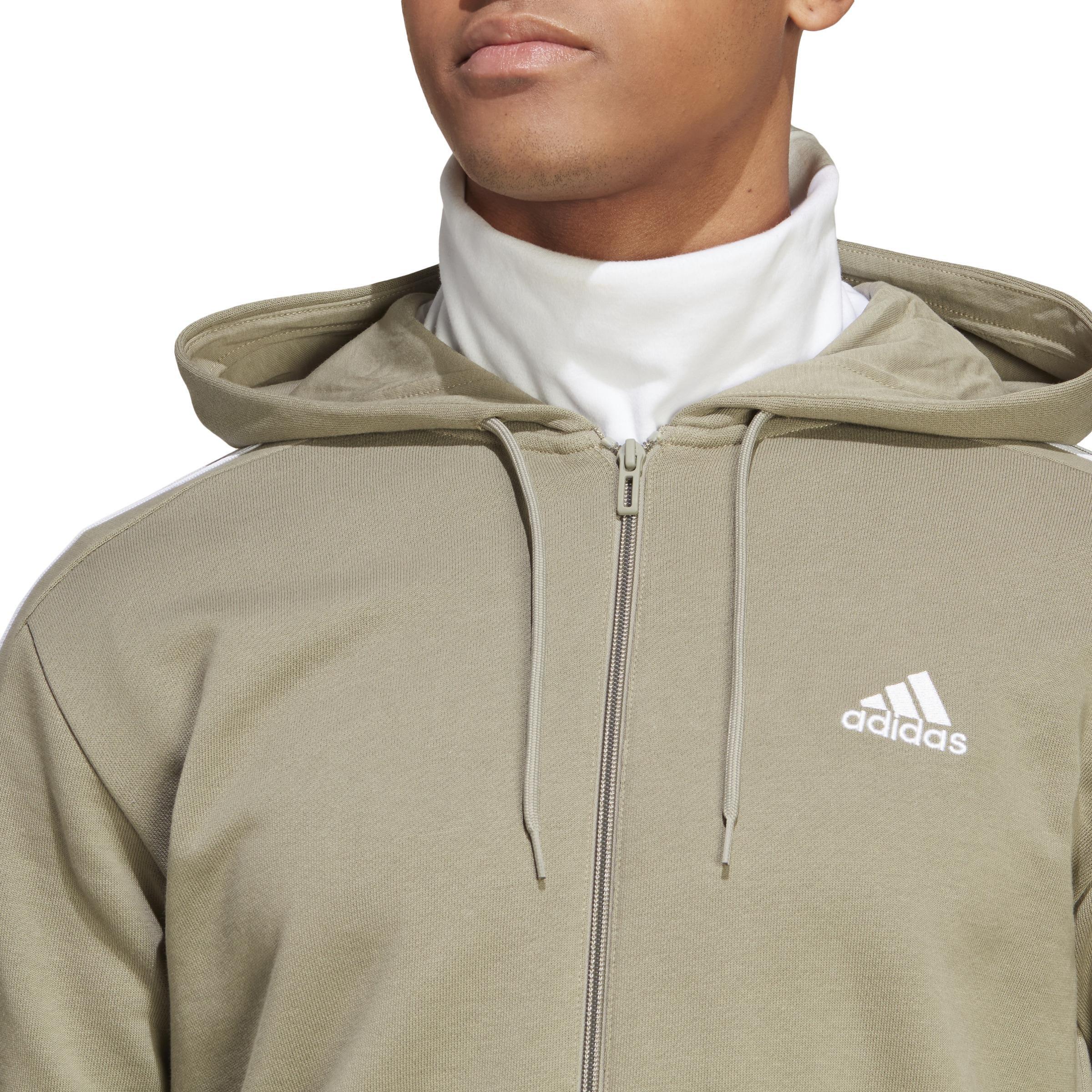 Essentials French Terry 3-Stripes Full-Zip Hoodie, Green, A901_ONE, large image number 4