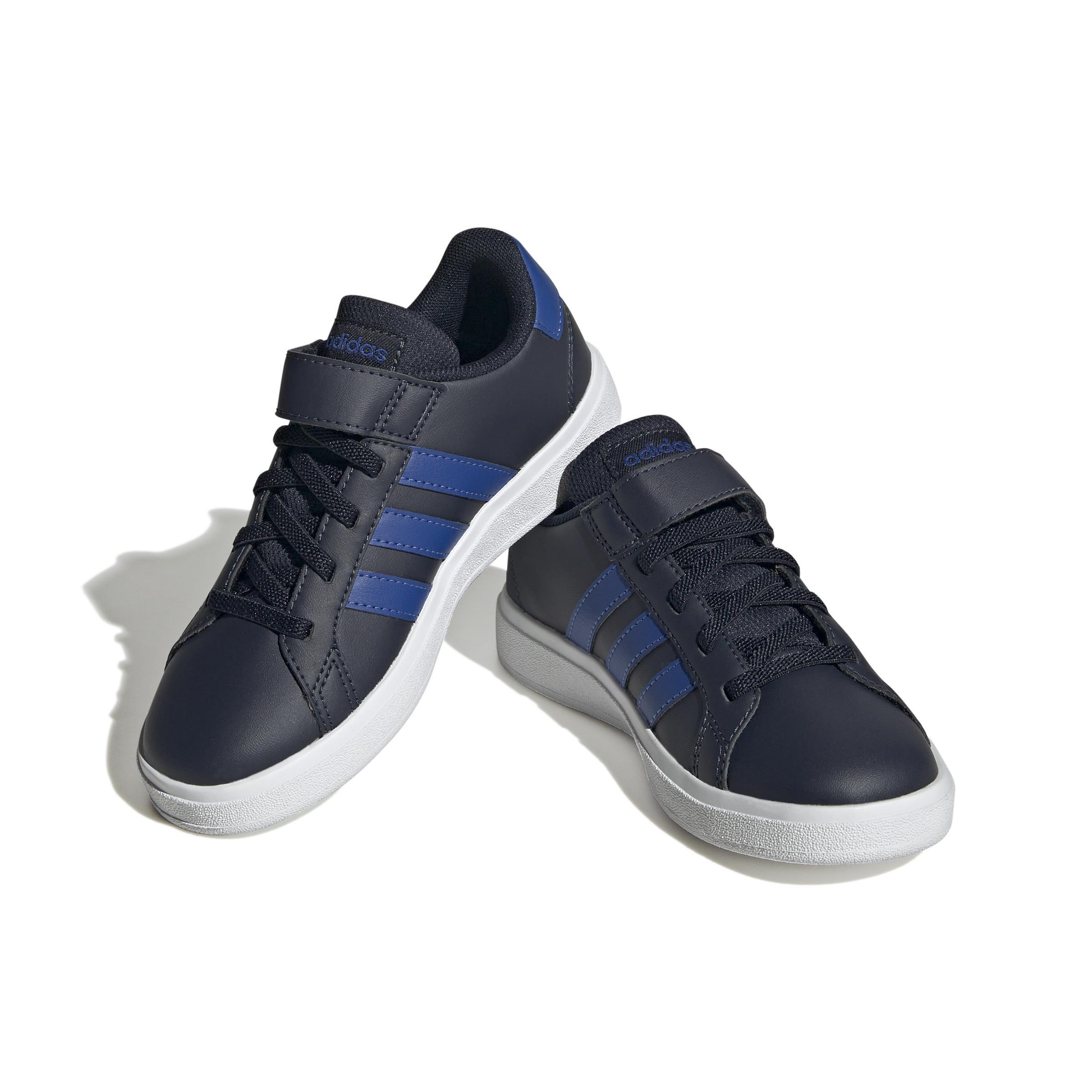Unisex Kids Grand Court Elastic Lace And Top Strap Shoes, Blue, A901_ONE, large image number 0