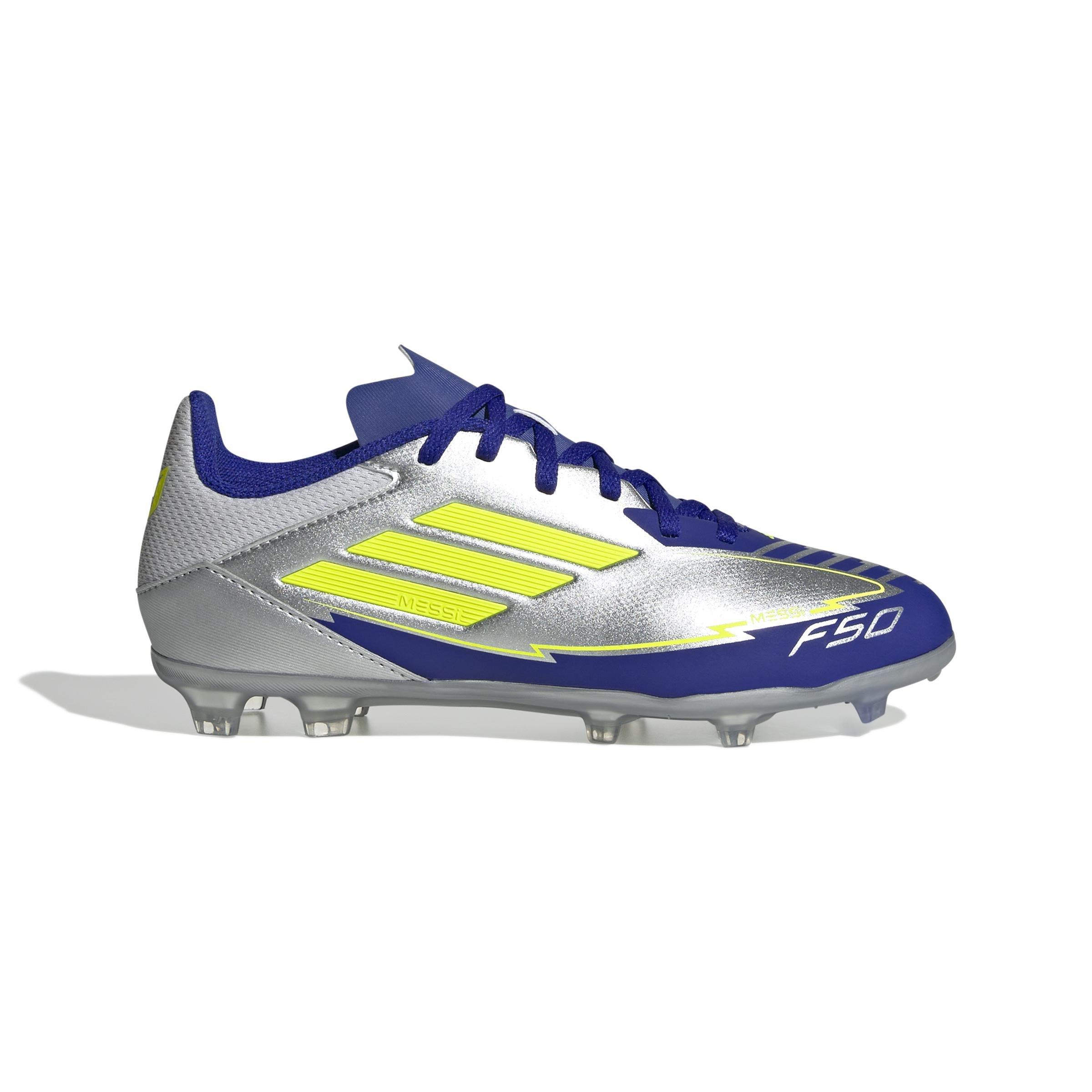 Kids Unisex F50 League Messi Firm/Multi-Ground Boots, Grey, A901_ONE, large image number 0