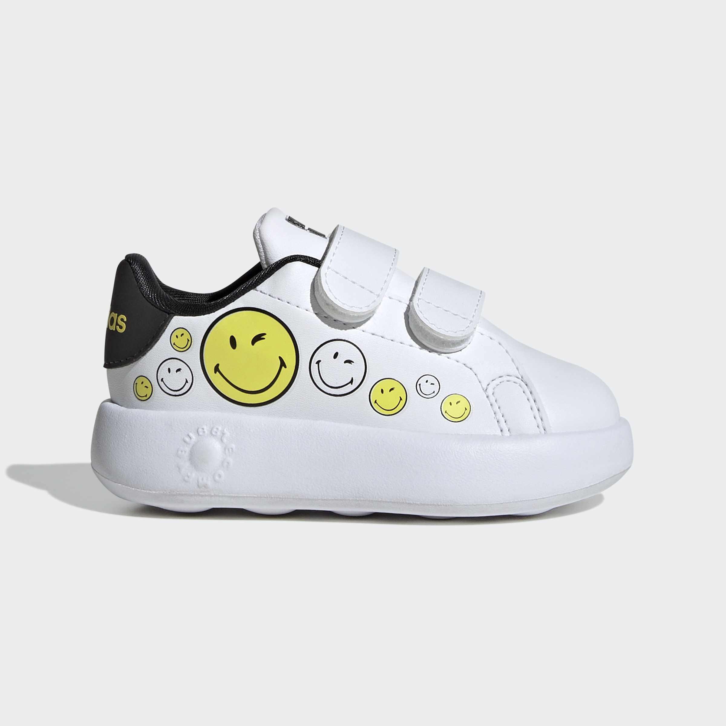 Kids Unisex Adidas Smiley Advantage Shoes, White, A901_ONE, large image number 0