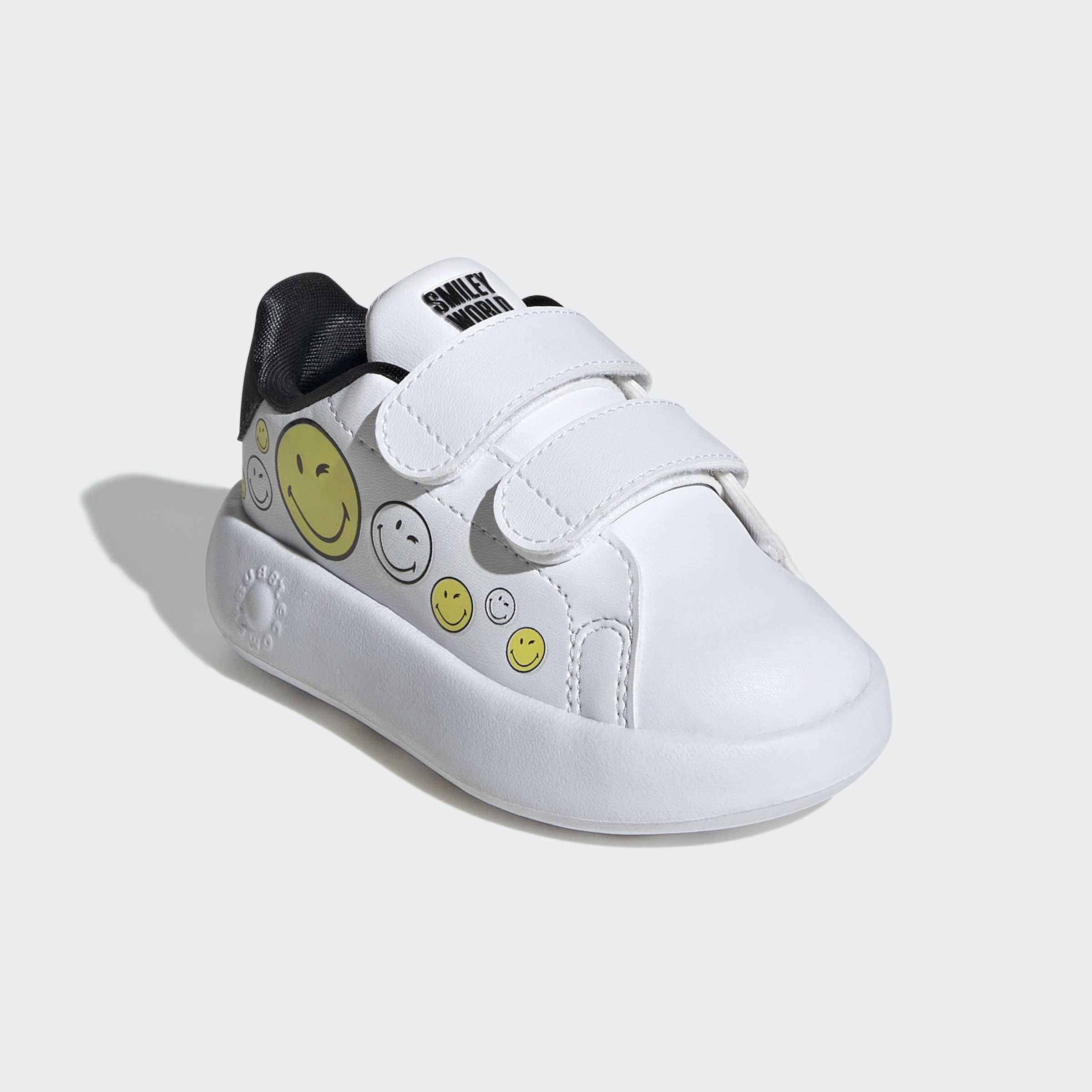 Kids Unisex Adidas Smiley Advantage Shoes, White, A901_ONE, large image number 2