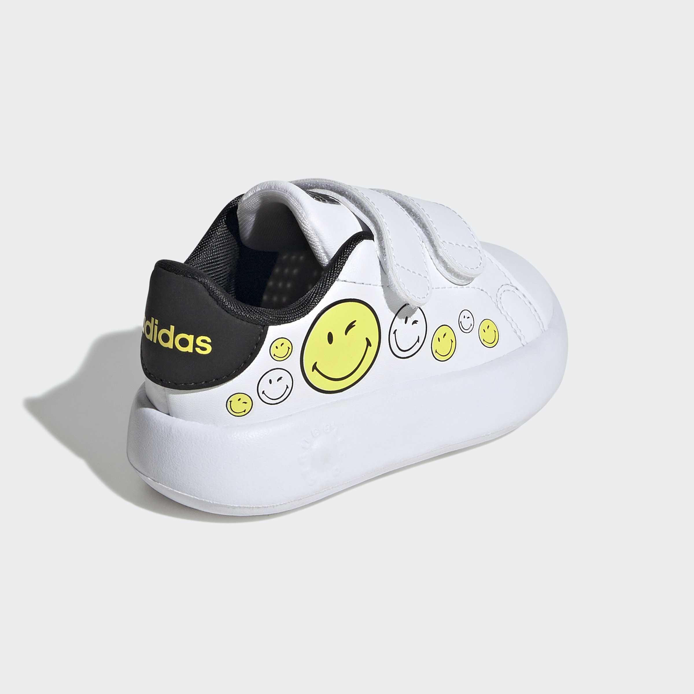 Kids Unisex Adidas Smiley Advantage Shoes, White, A901_ONE, large image number 3