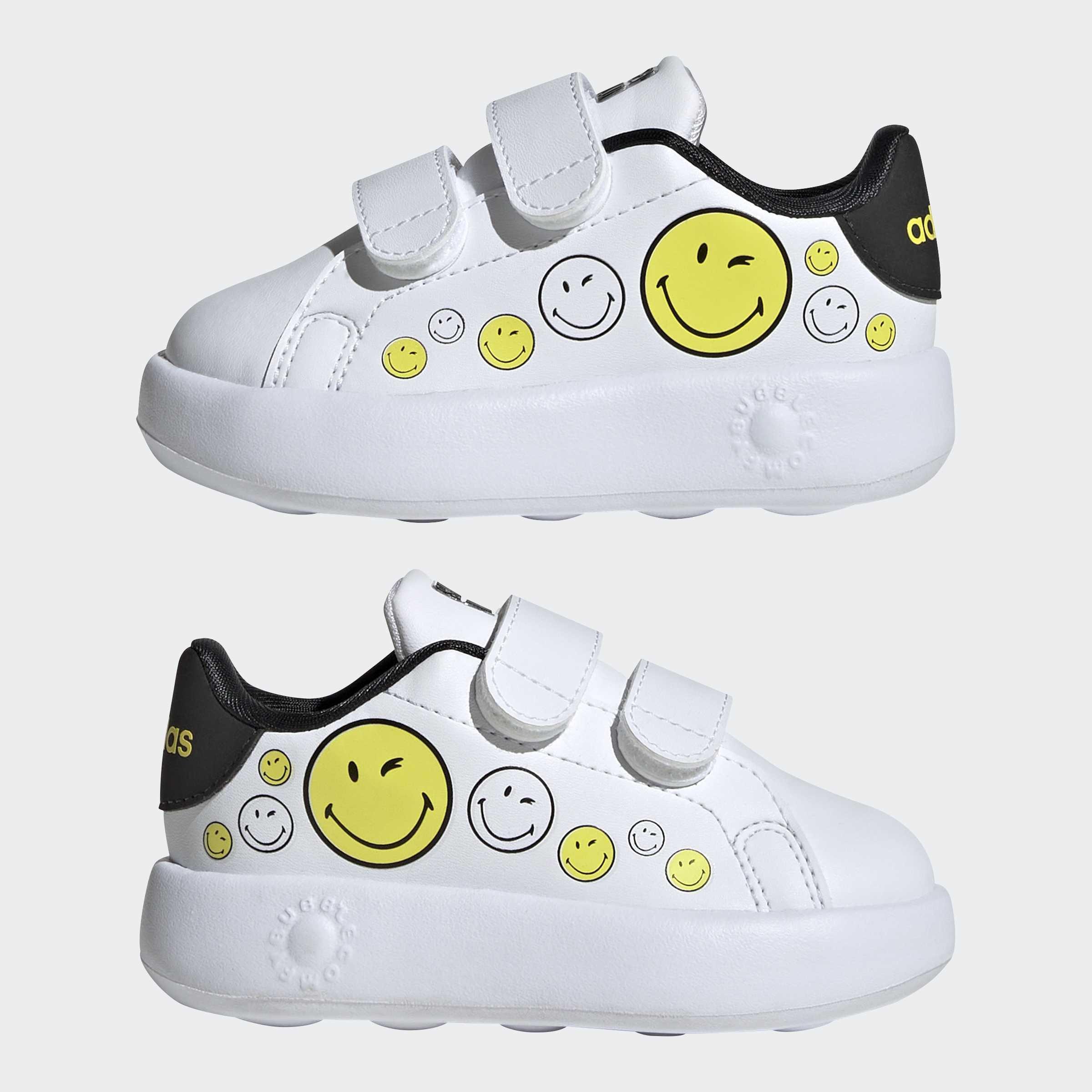 Kids Unisex Adidas Smiley Advantage Shoes, White, A901_ONE, large image number 8