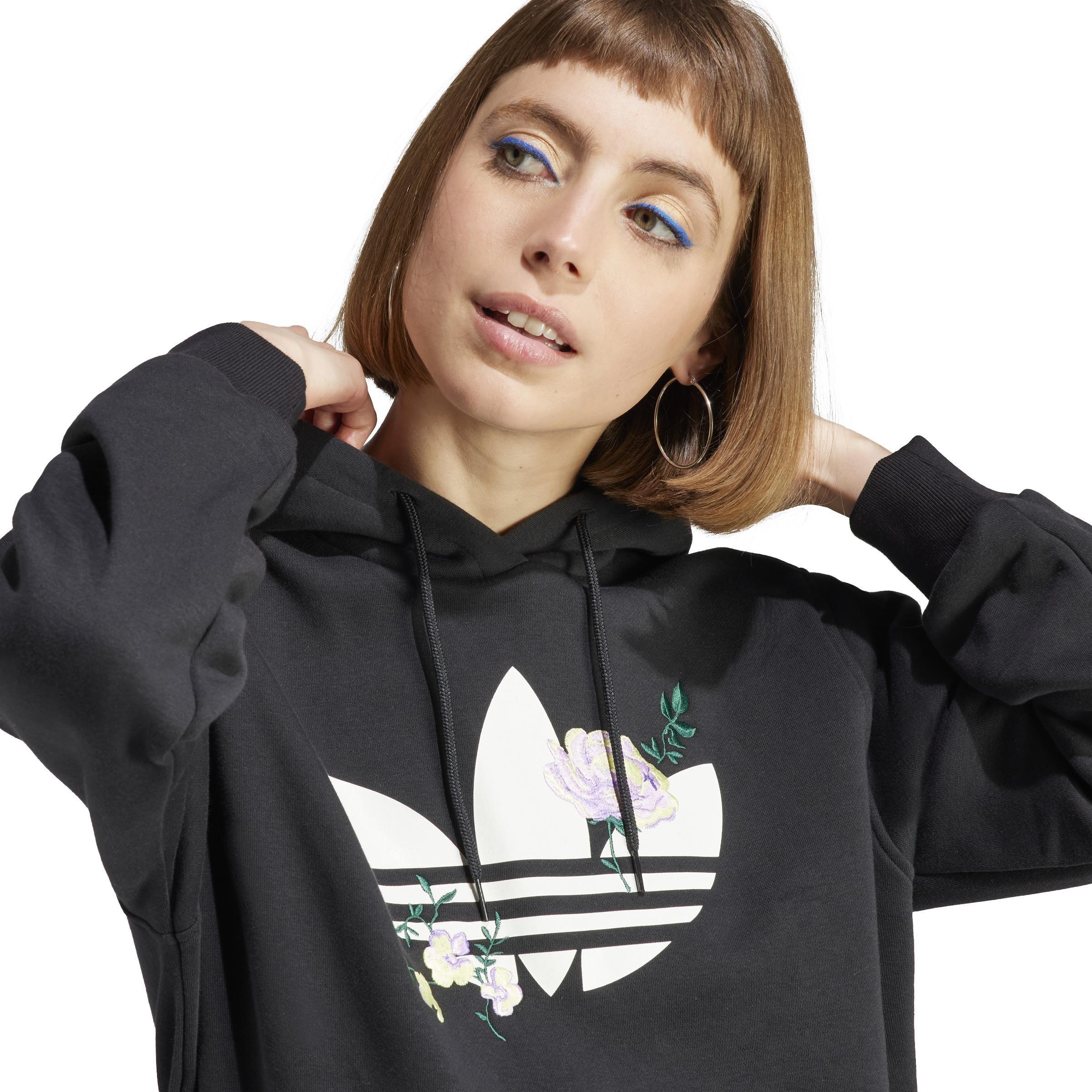 Flower Embroidery Hoodie, Black, , large image number 4