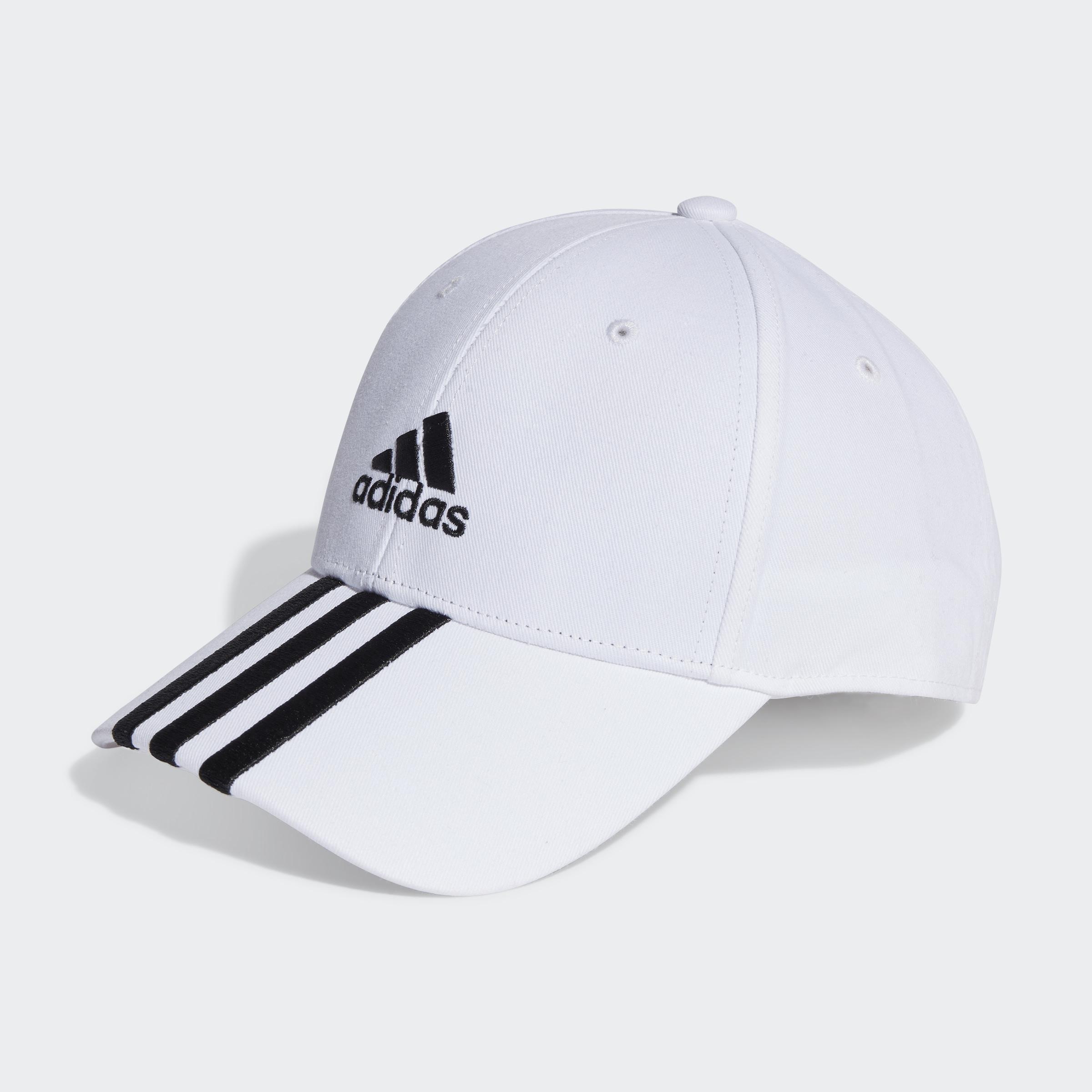 Unisex 3-Stripes Cotton Twill Baseball Cap, White