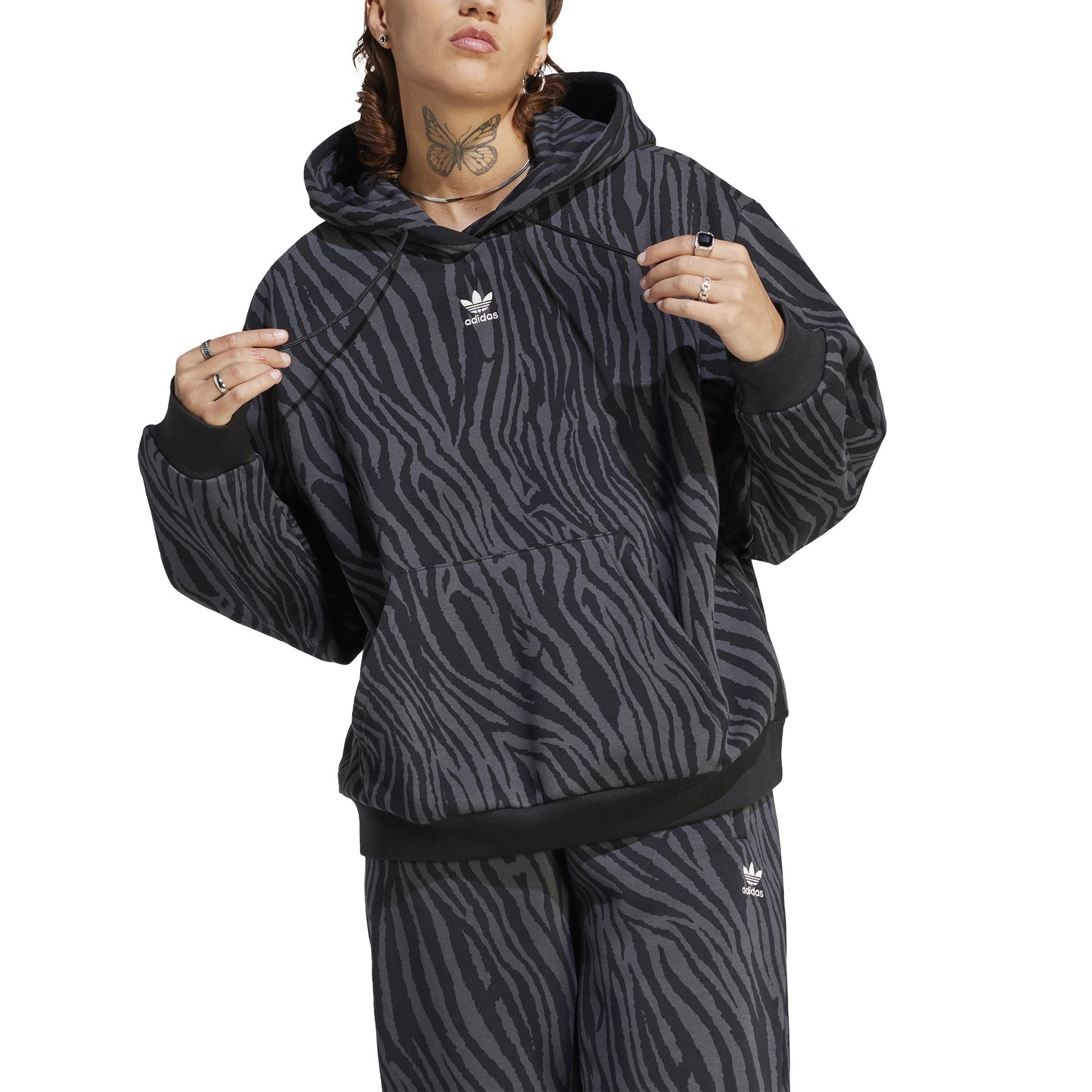 Allover Zebra Animal Print Essentials Hoodie, Grey, , large image number 1