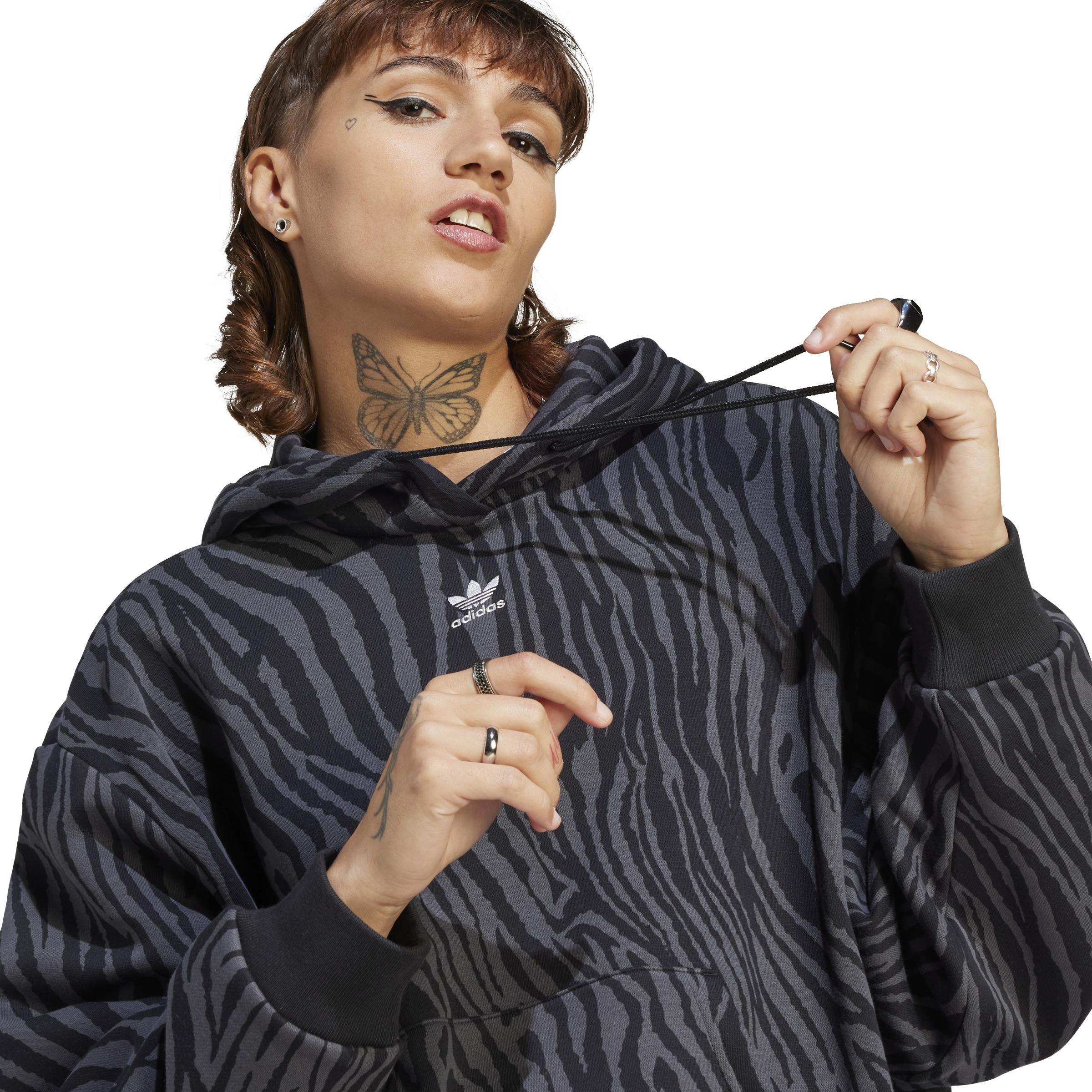 Allover Zebra Animal Print Essentials Hoodie, Grey, , large image number 4