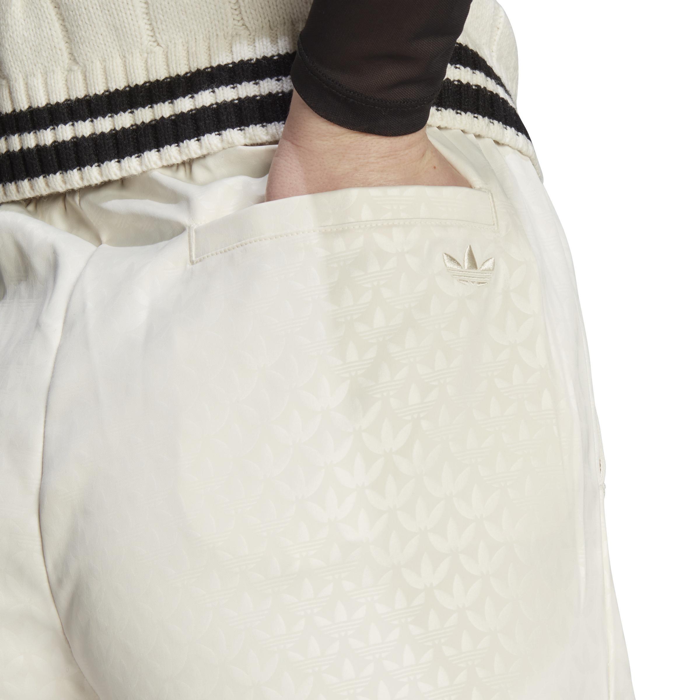 Trefoil Monogram Satin Joggers, White, A901_ONE, large image number 3