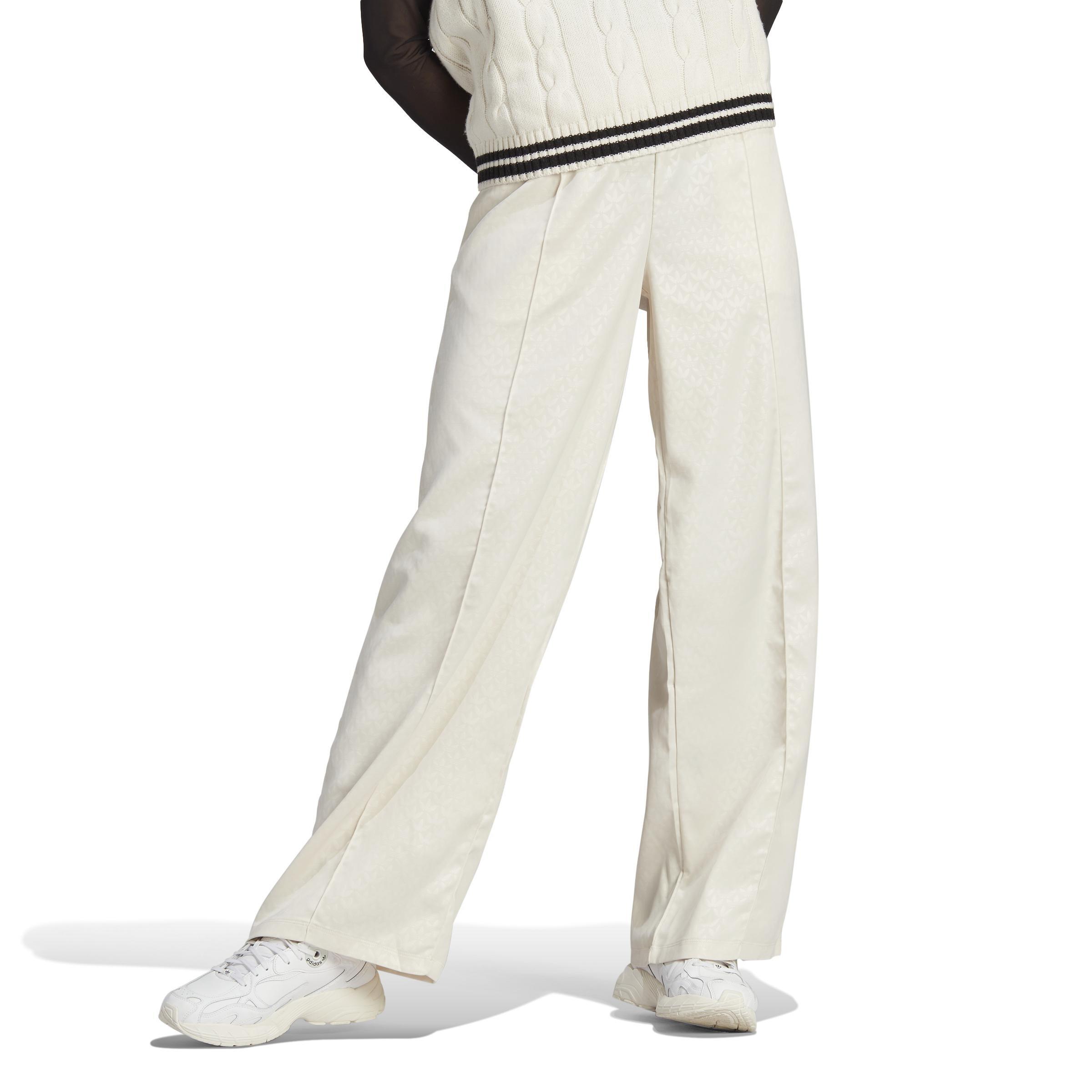 Trefoil Monogram Satin Joggers, White, A901_ONE, large image number 6