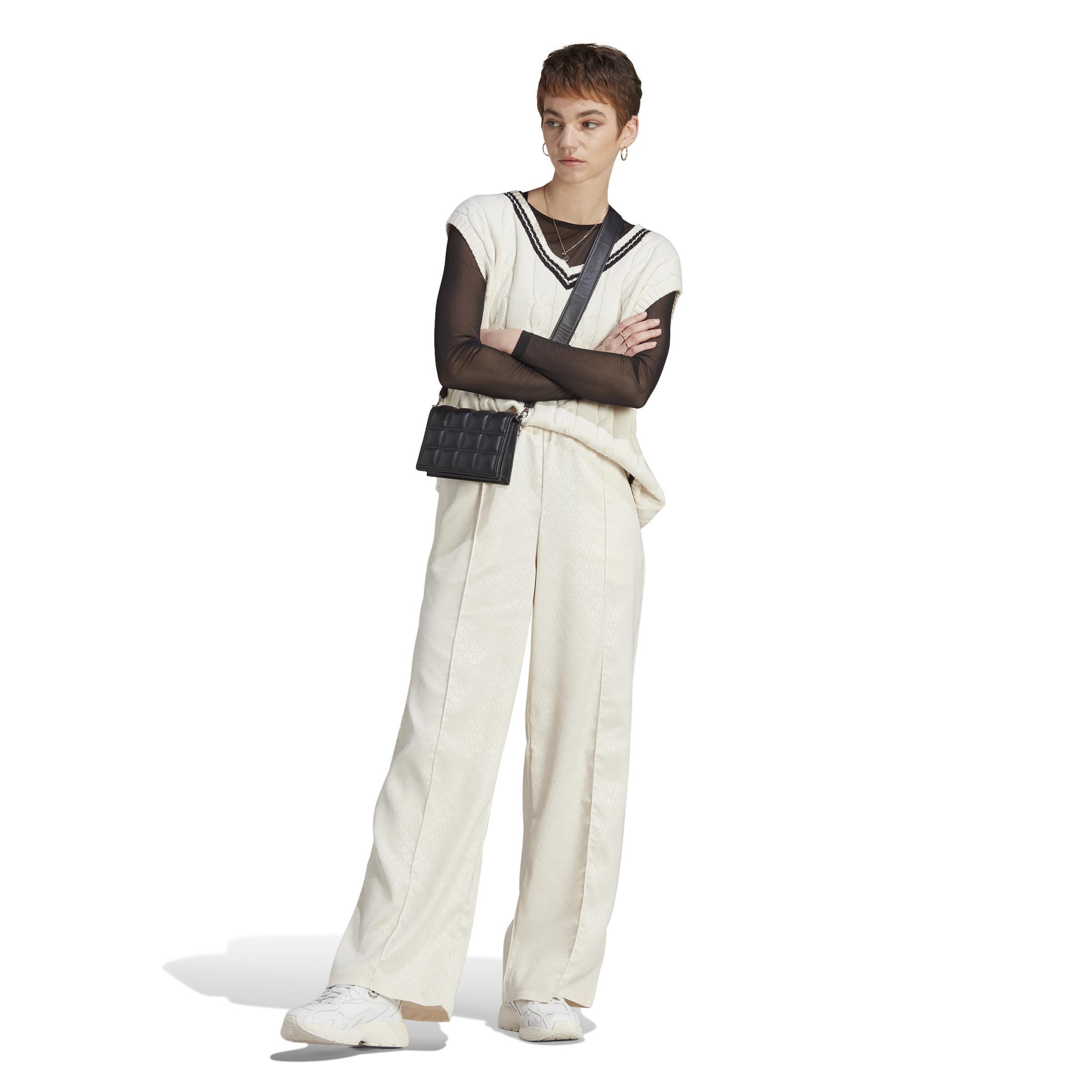 Trefoil Monogram Satin Joggers, White, , large image number 14