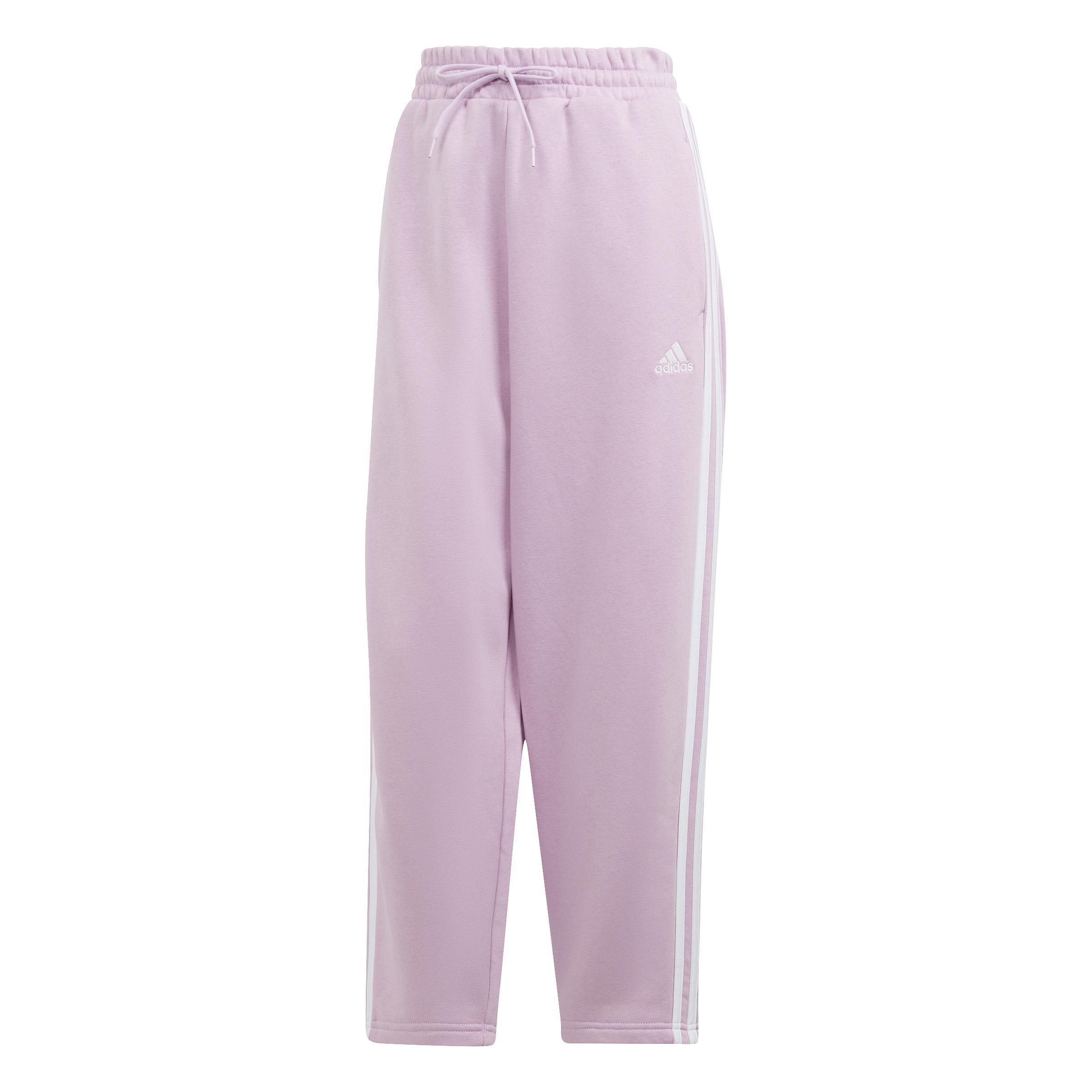 Essentials 3-Stripes Open Hem Fleece Joggers, Purple, , large image number 0