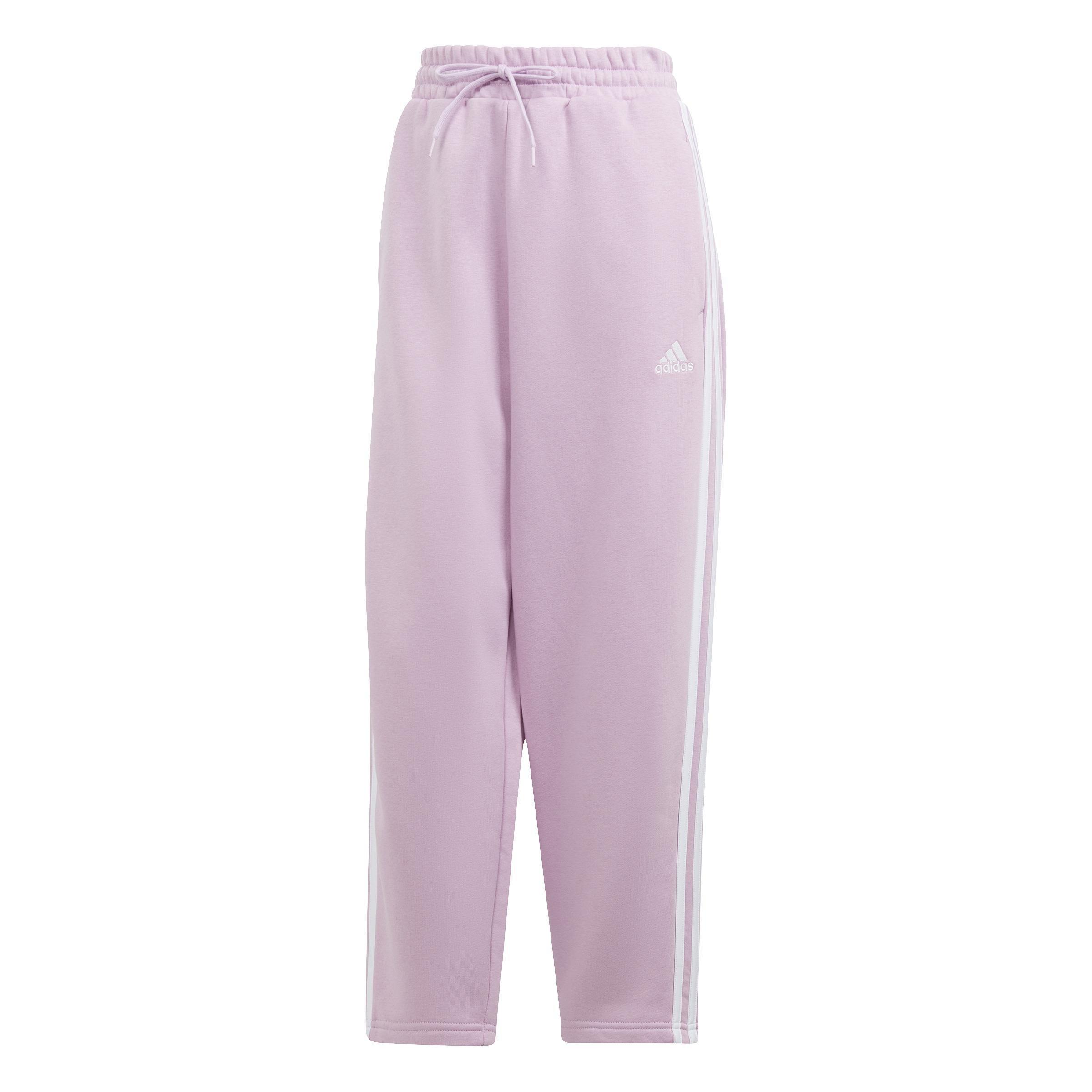 Essentials 3-Stripes Open Hem Fleece Joggers, Purple, , large image number 1