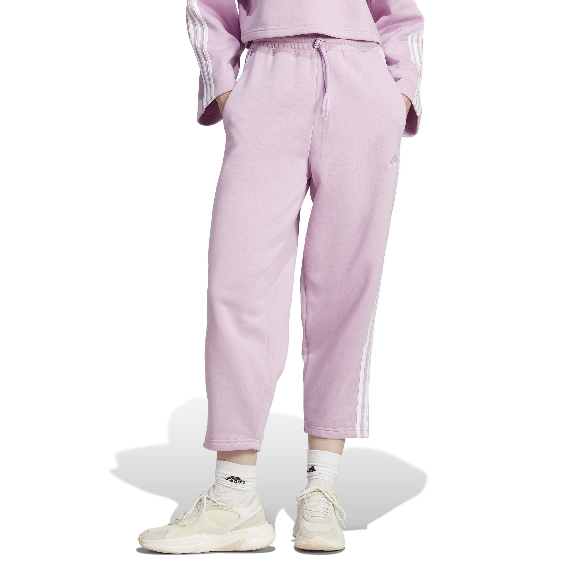 Essentials 3-Stripes Open Hem Fleece Joggers, Purple, , large image number 7