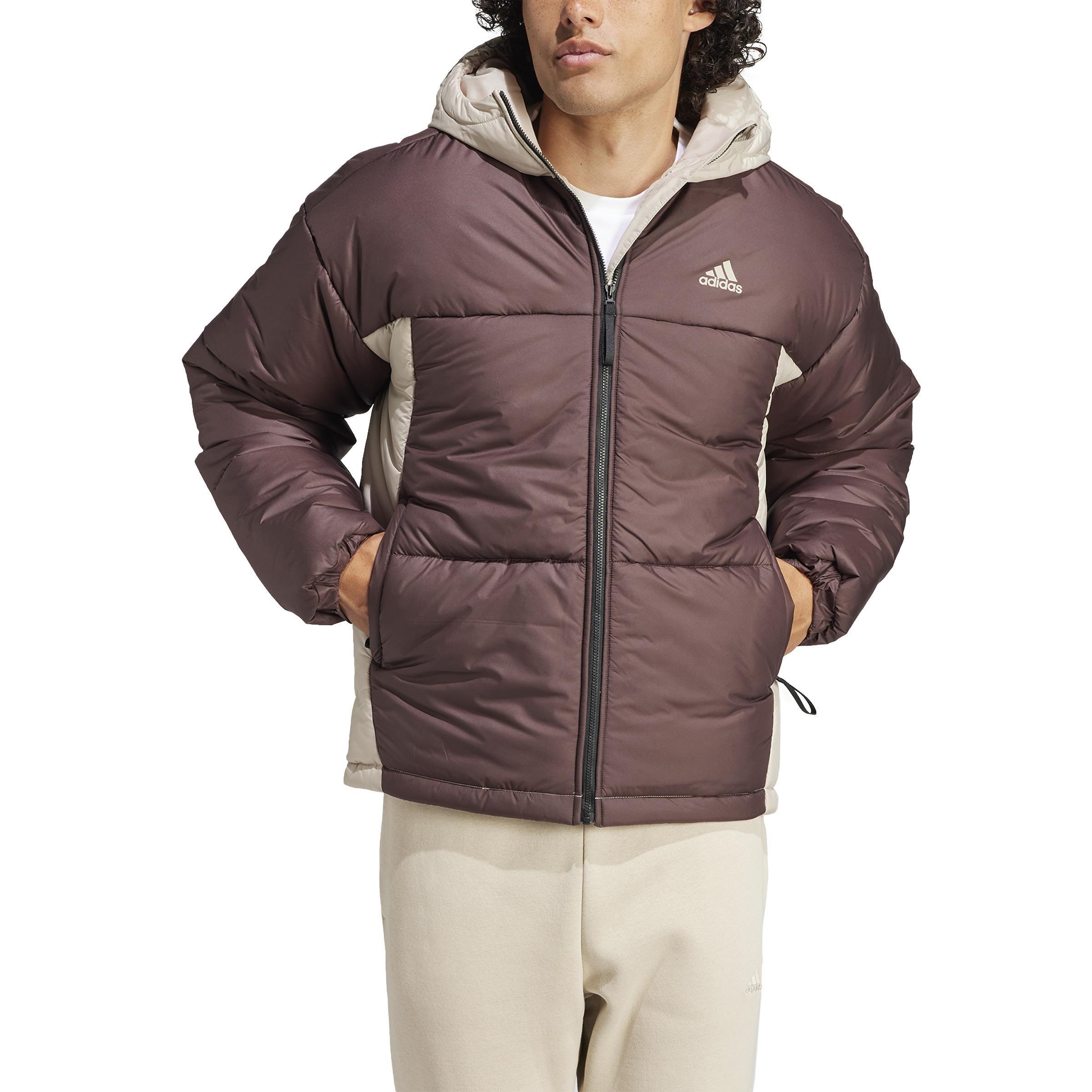 Bsc 3-Stripes Puffy Hooded Jacket, Brown, A901_ONE, large image number 1