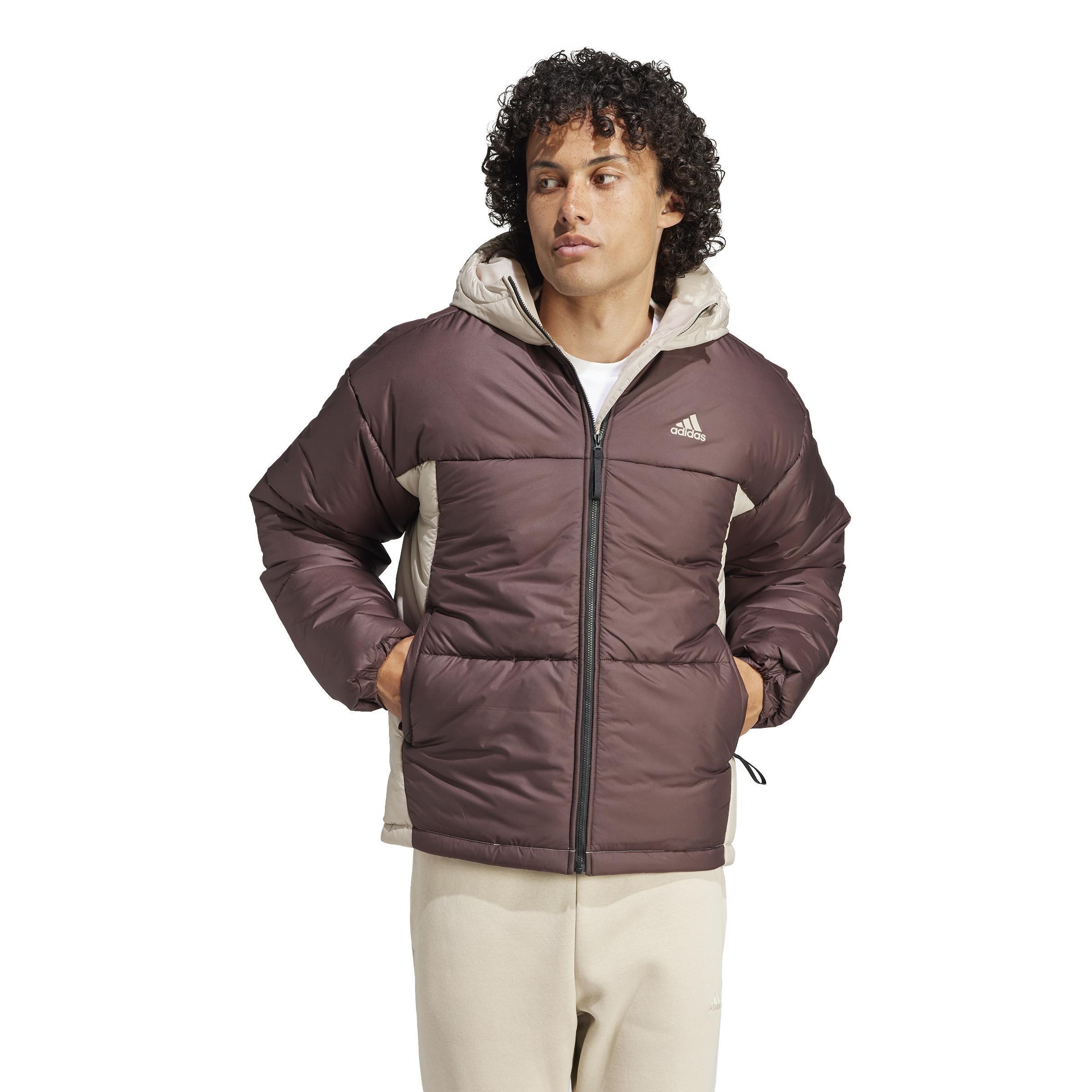 Bsc 3-Stripes Puffy Hooded Jacket, Brown, A901_ONE, large image number 7