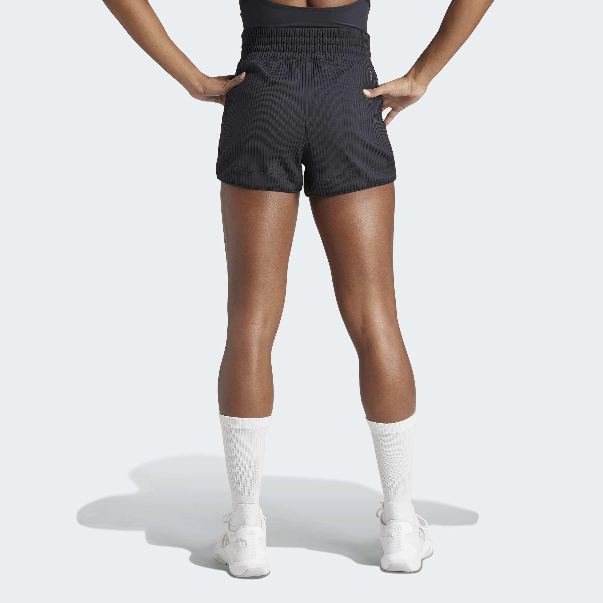 Pacer All Gym Seasonal Rib High-Rise Tonal 3-Stripes Shorts, Black, A901_ONE, large image number 1