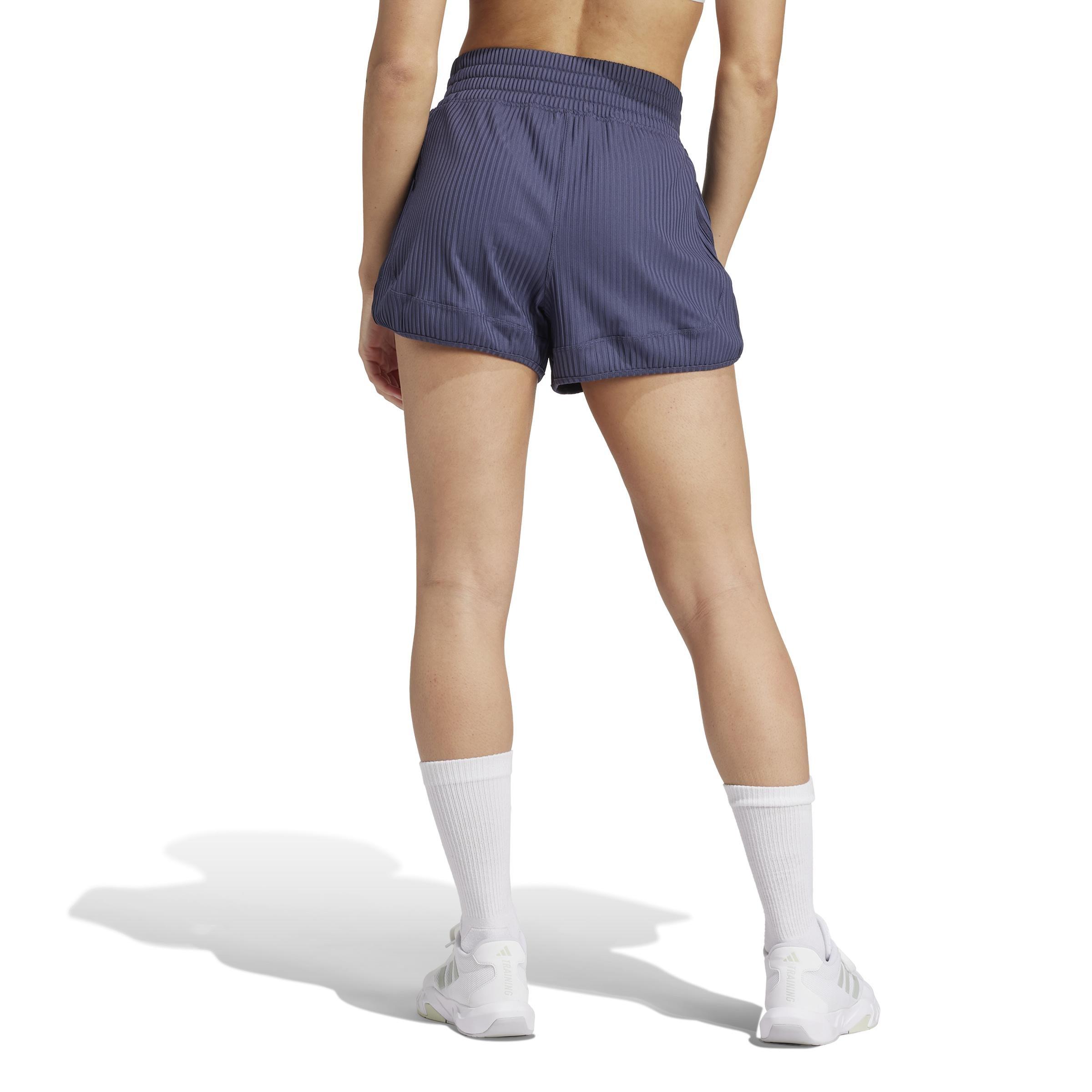 Pacer All Gym Seasonal Rib High-Rise Tonal 3-Stripes Shorts, Blue, A901_ONE, large image number 3