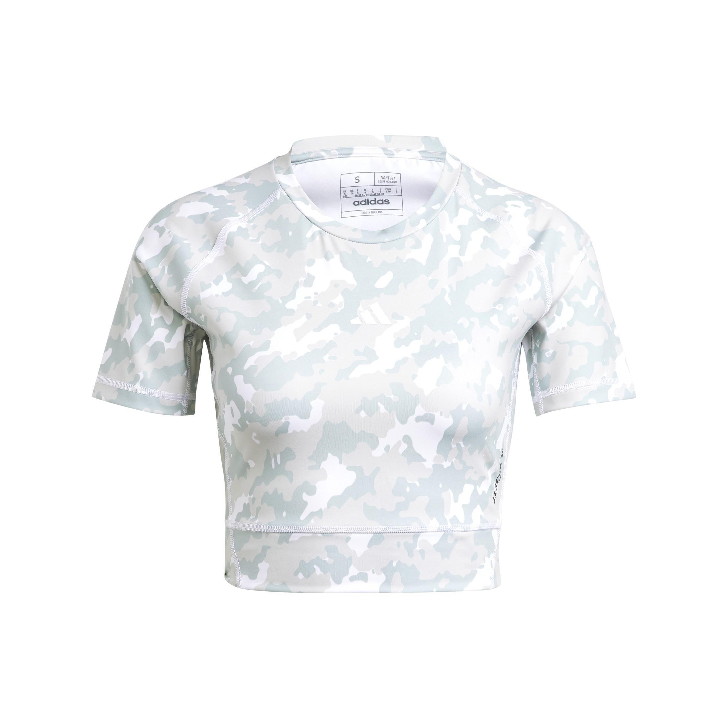 Techfit Camo Print Crop Training T-Shirt, Grey, A901_ONE, large image number 1