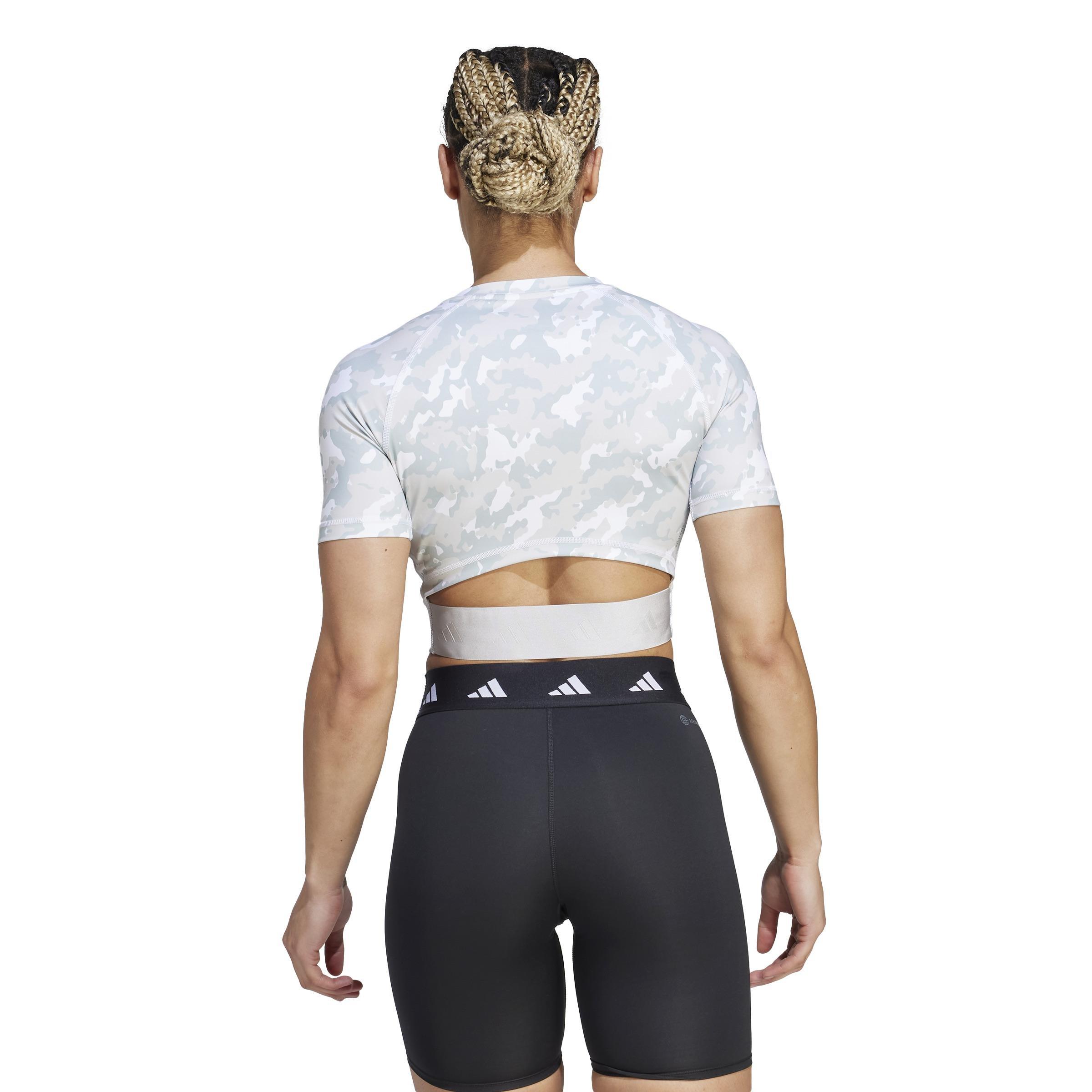 Techfit Camo Print Crop Training T-Shirt, Grey, , large image number 3