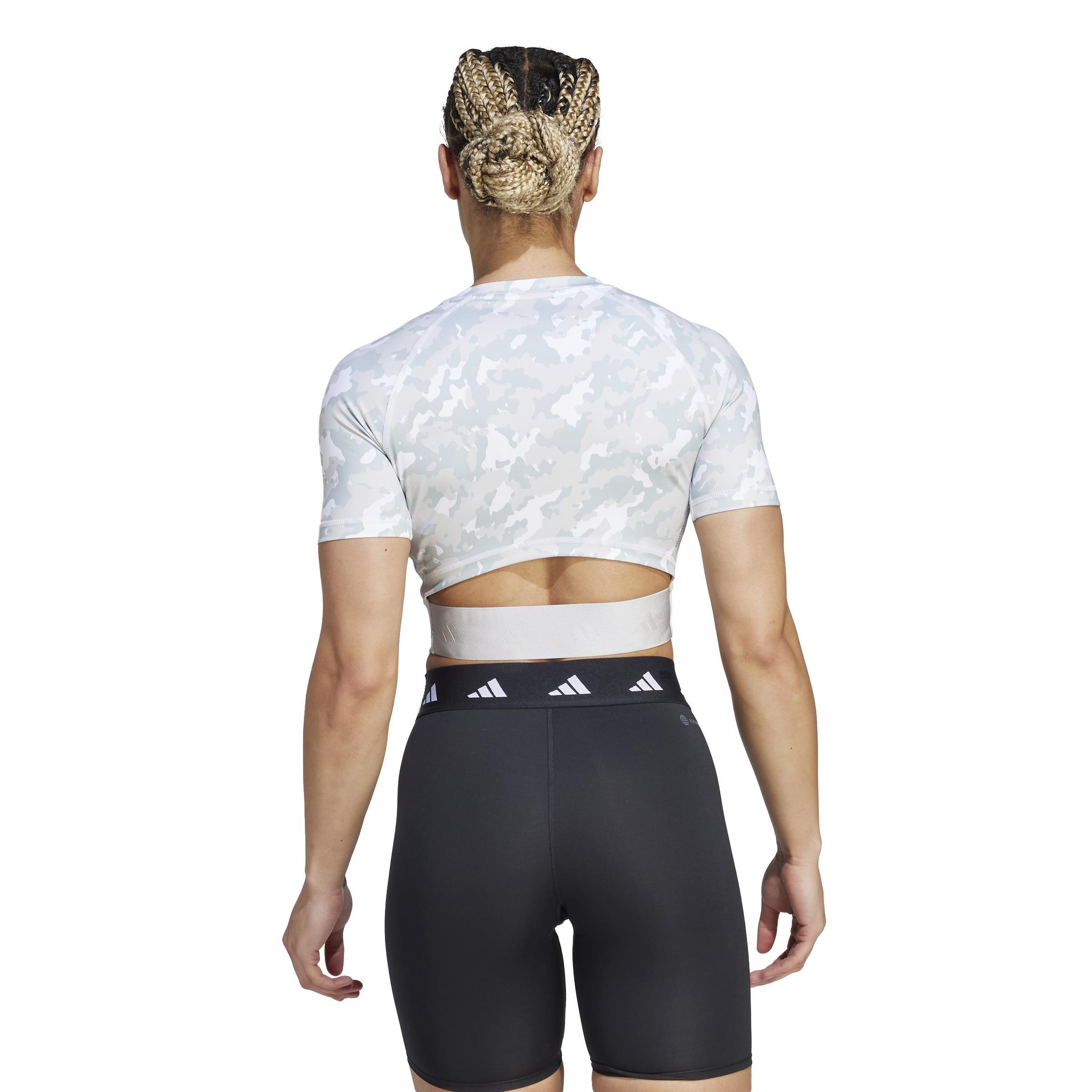 Techfit Camo Print Crop Training T-Shirt, Grey, A901_ONE, large image number 3