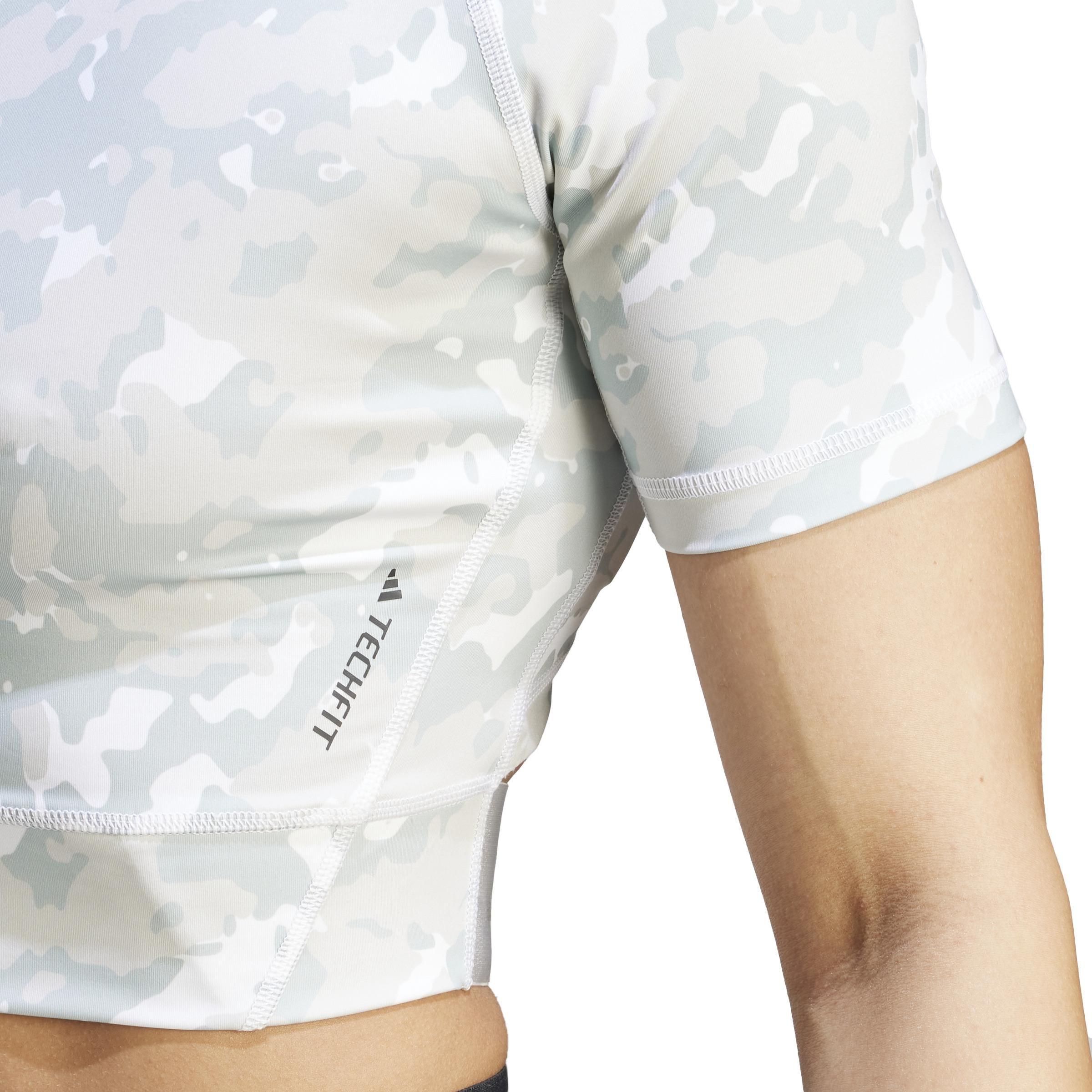 Techfit Camo Print Crop Training T-Shirt, Grey, A901_ONE, large image number 4