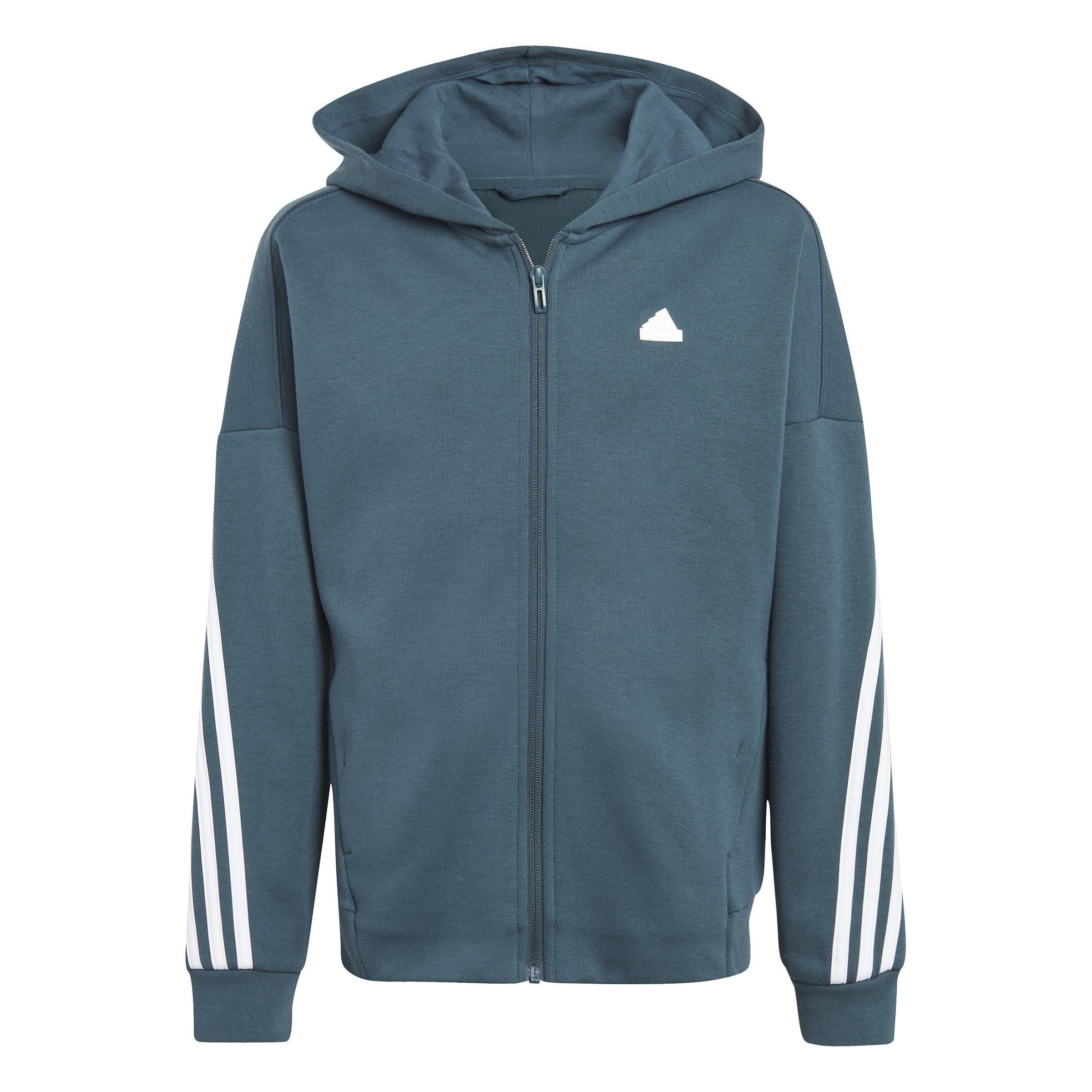 Unisex Kids Future Icons 3-Stripes Full-Zip Hooded Track Top, Turquoise, A901_ONE, large image number 1