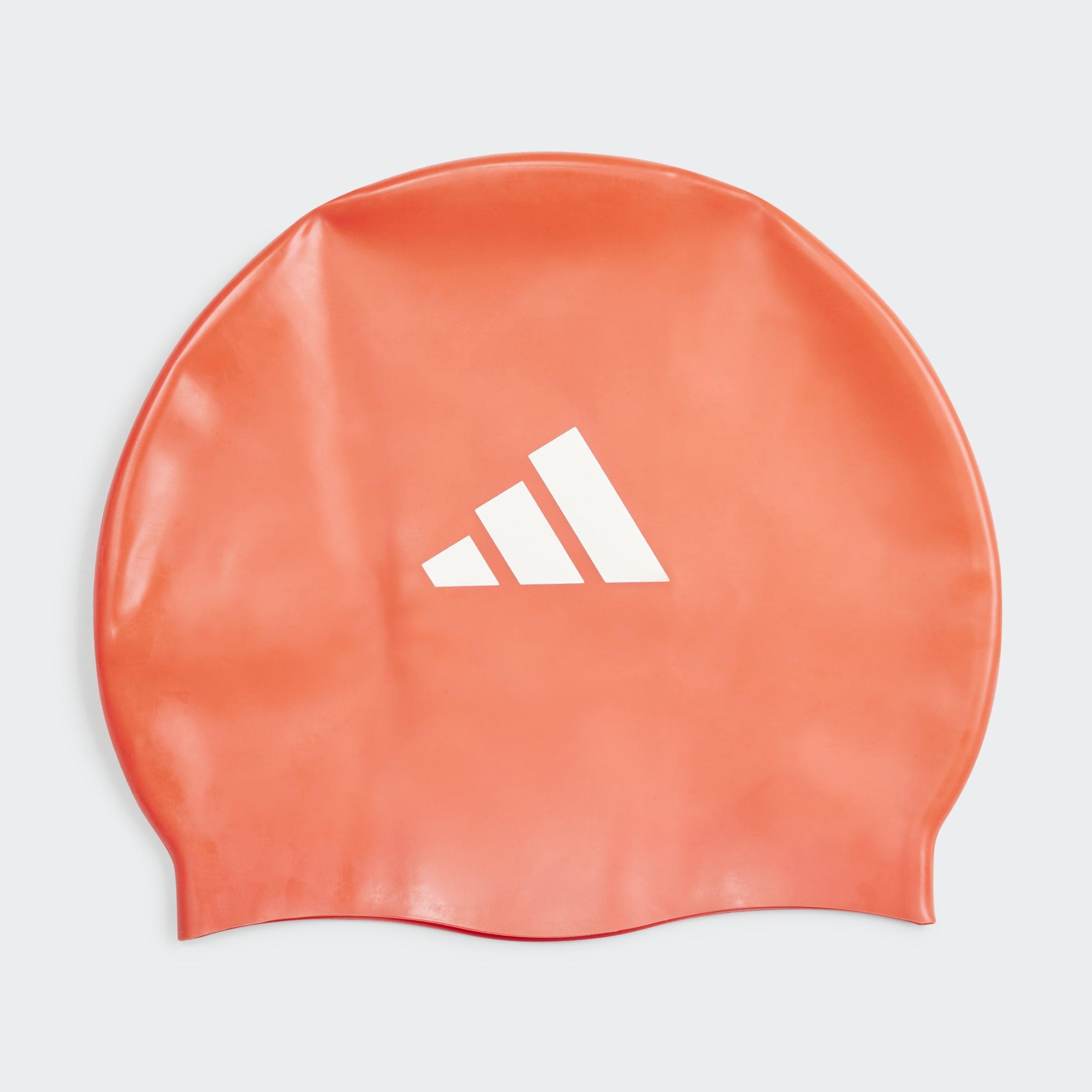 Kids Unisex Adidas 3-Stripes Swim Cap, Red, A901_ONE, medium