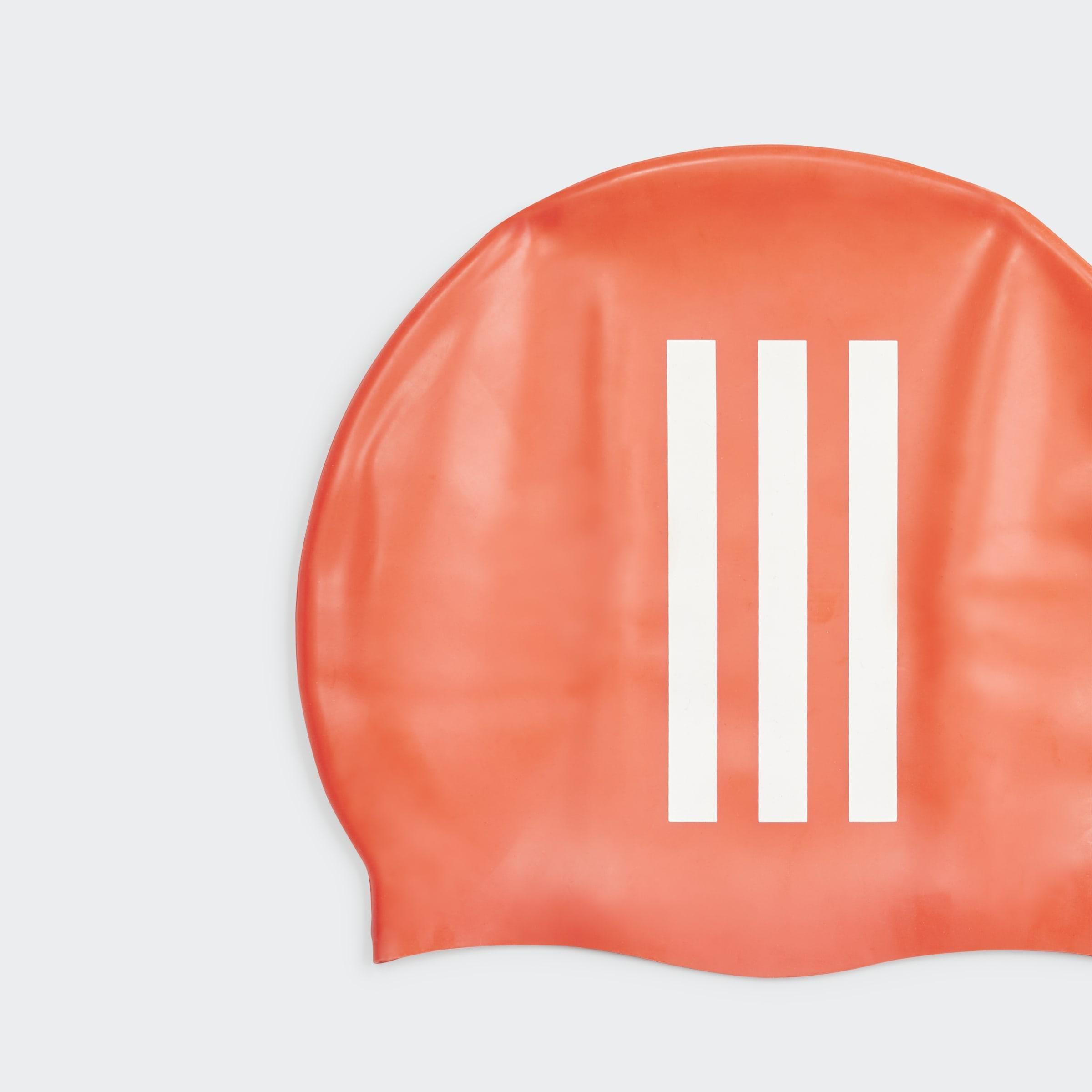 Kids Unisex Adidas 3-Stripes Swim Cap, Red