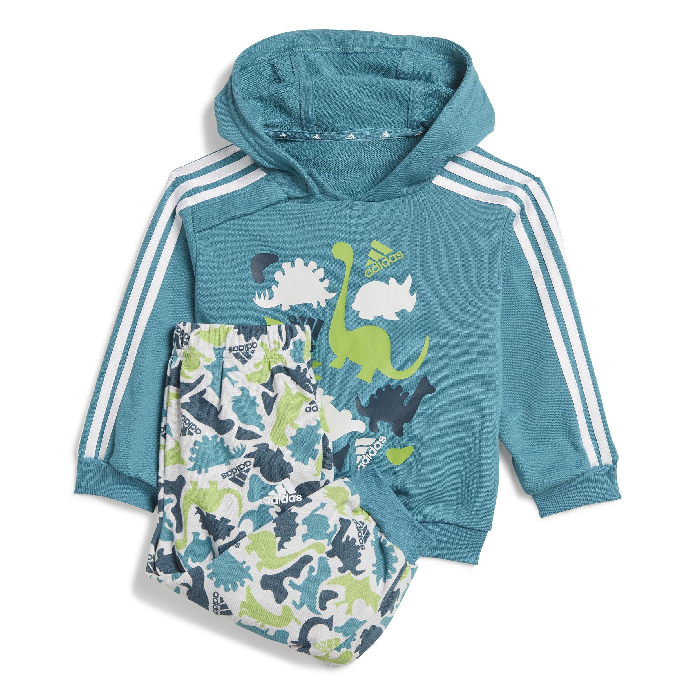 Unisex Kids Dino Camo Allover Print French Terry Jogger Set, Turquoise, A901_ONE, large image number 0