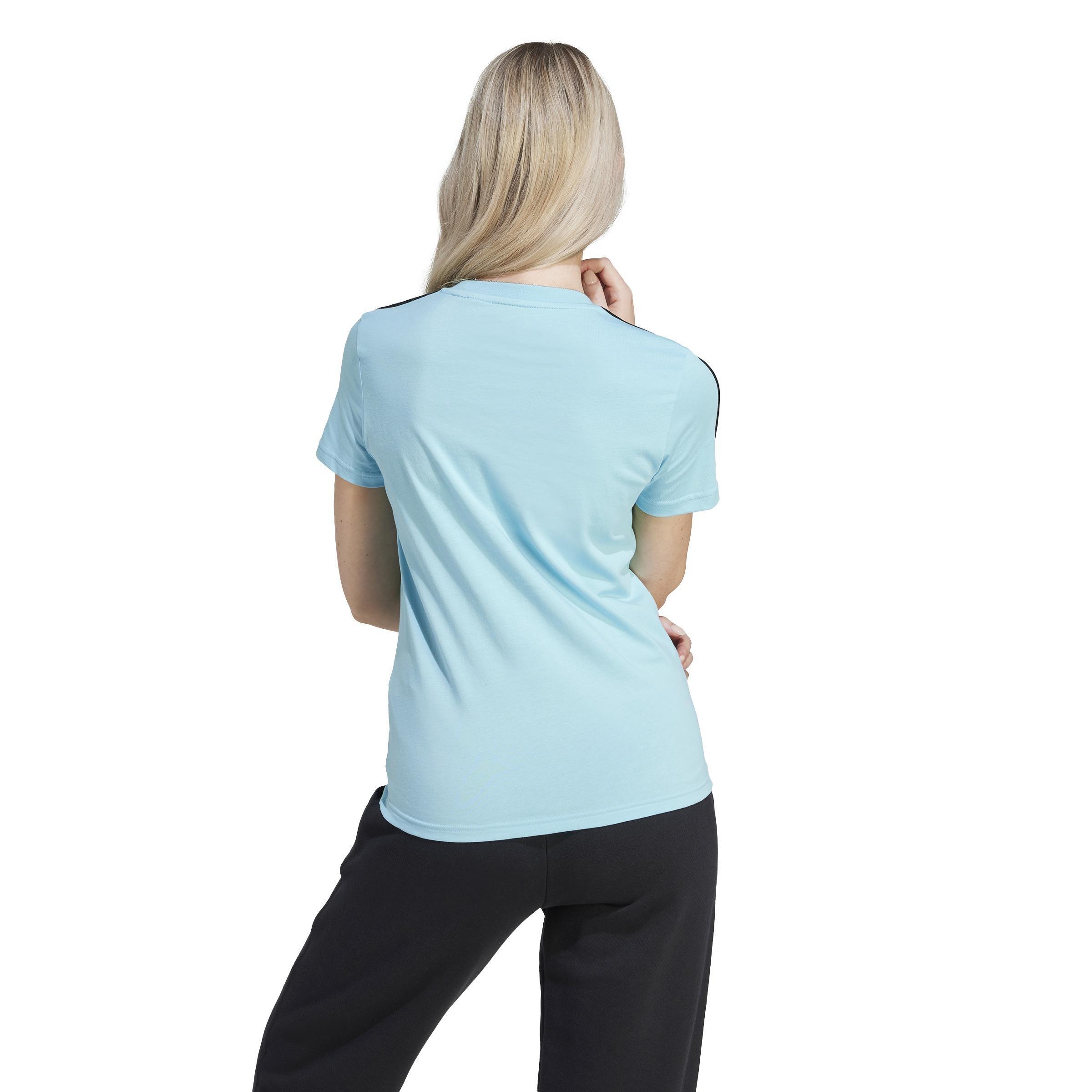 Essentials Slim 3-Stripes T-Shirt, Turquoise, A901_ONE, large image number 3
