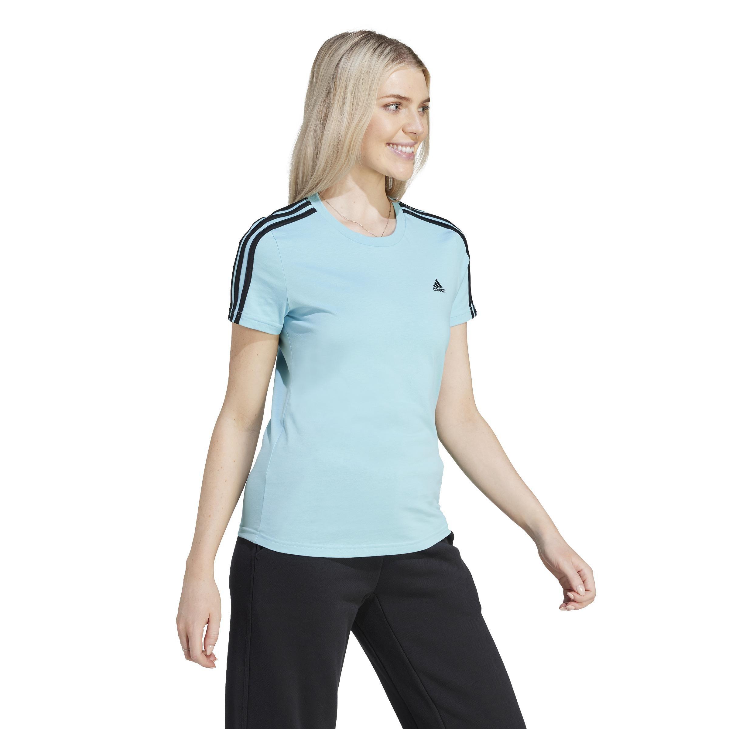 Essentials Slim 3-Stripes T-Shirt, Turquoise, A901_ONE, large image number 6