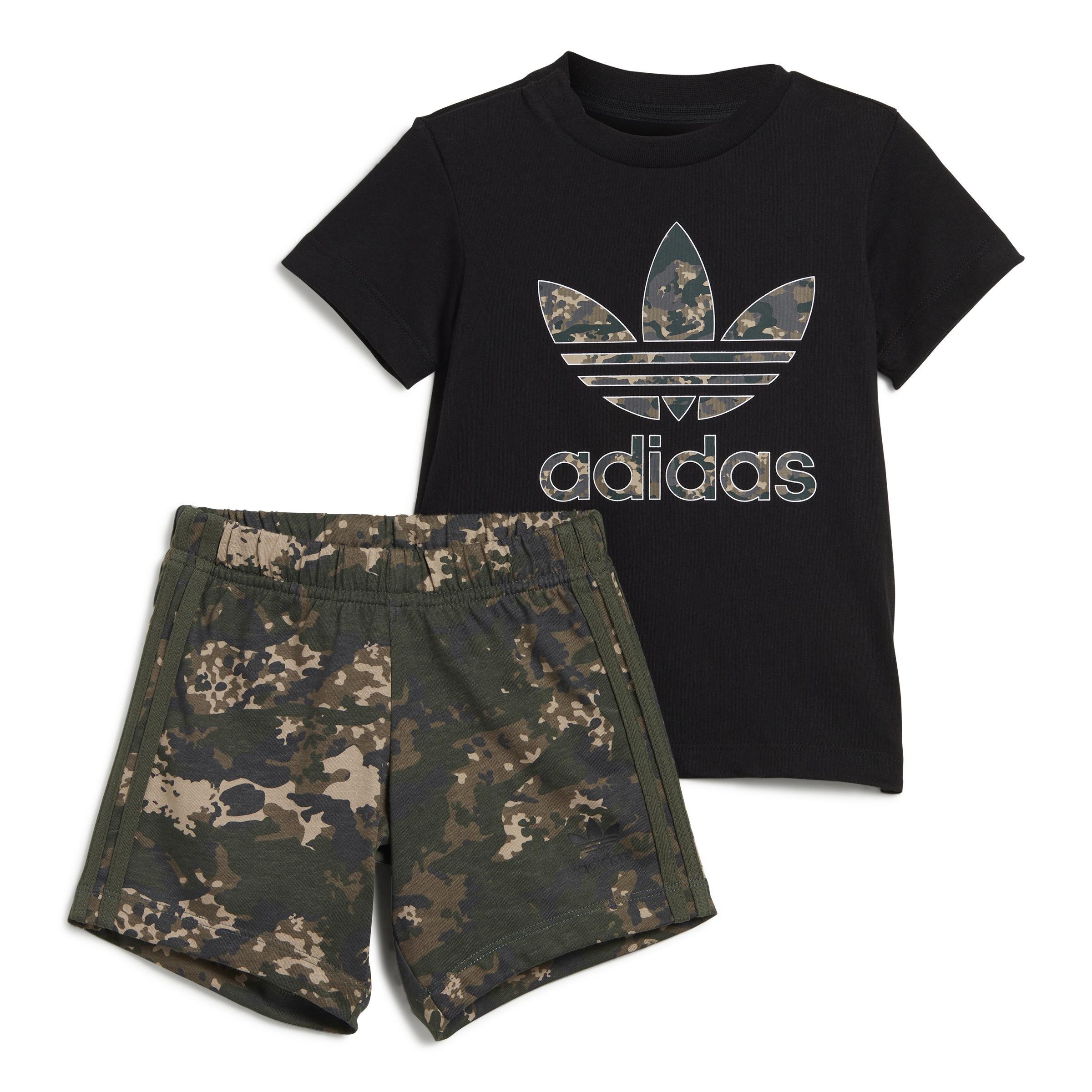 Unisex Kids Camo Shorts And Tee Set, Black, , large image number 0