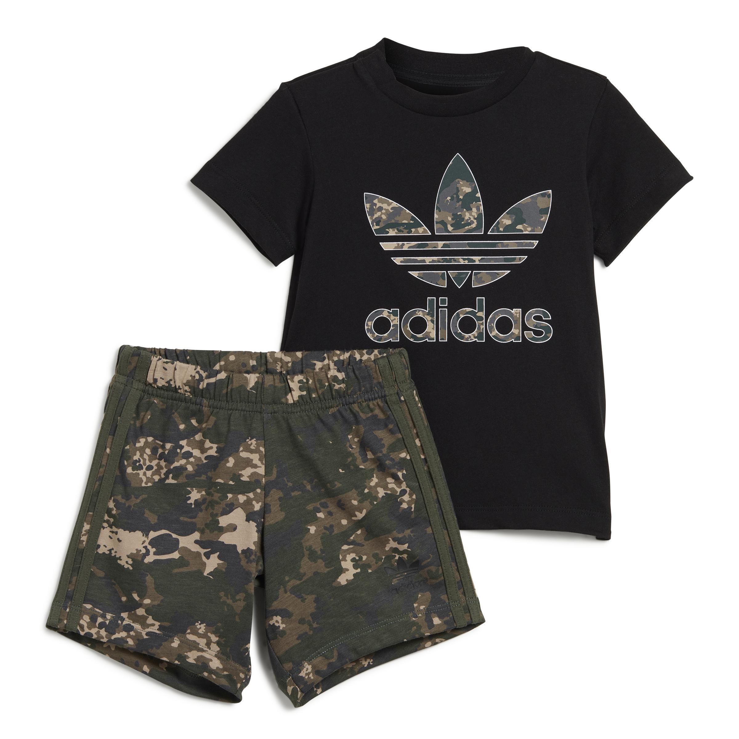 Unisex Kids Camo Shorts And Tee Set, Black, , large image number 1