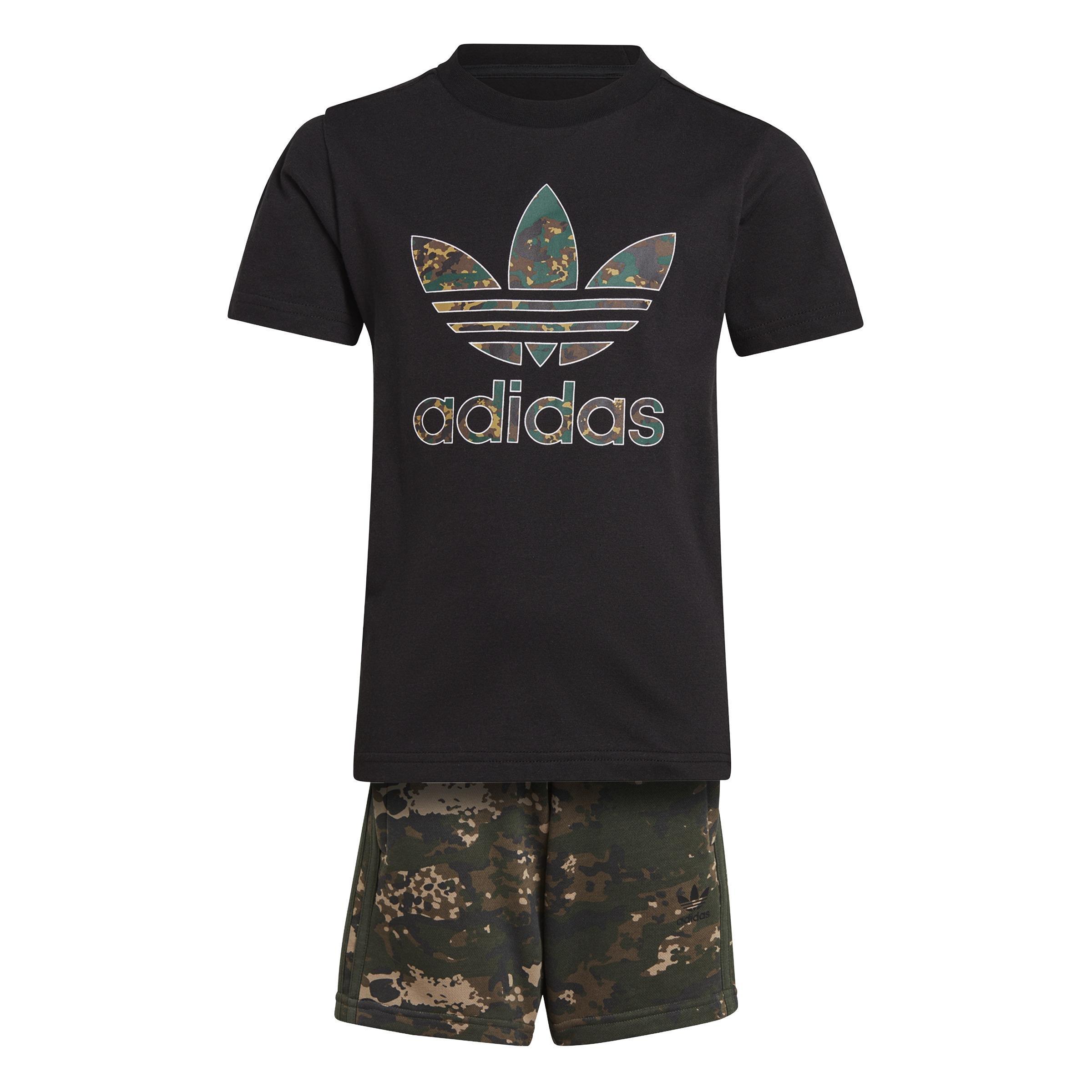 Unisex Kids Camo Shorts And Tee Set, Black, , large image number 0