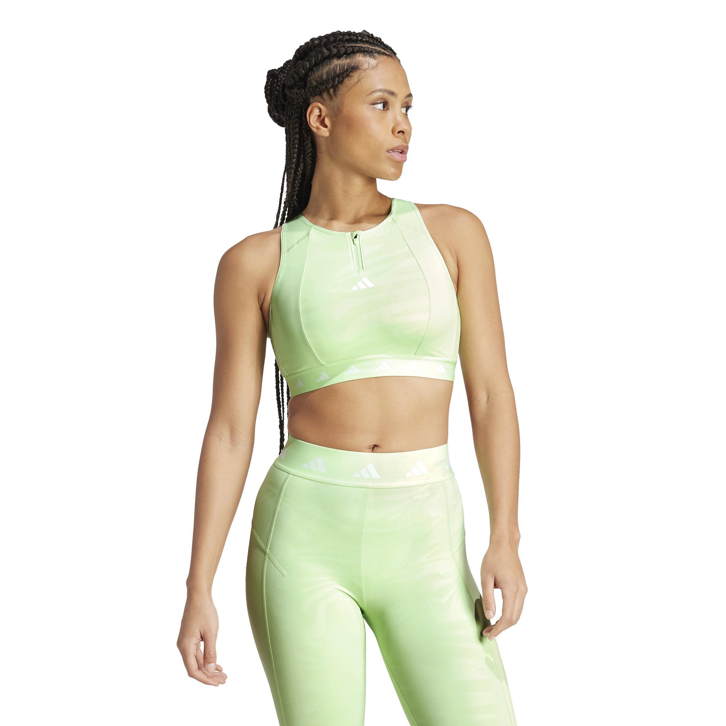 Powerimpact Training High-Neck Zip Bra, Green, A901_ONE, large image number 7