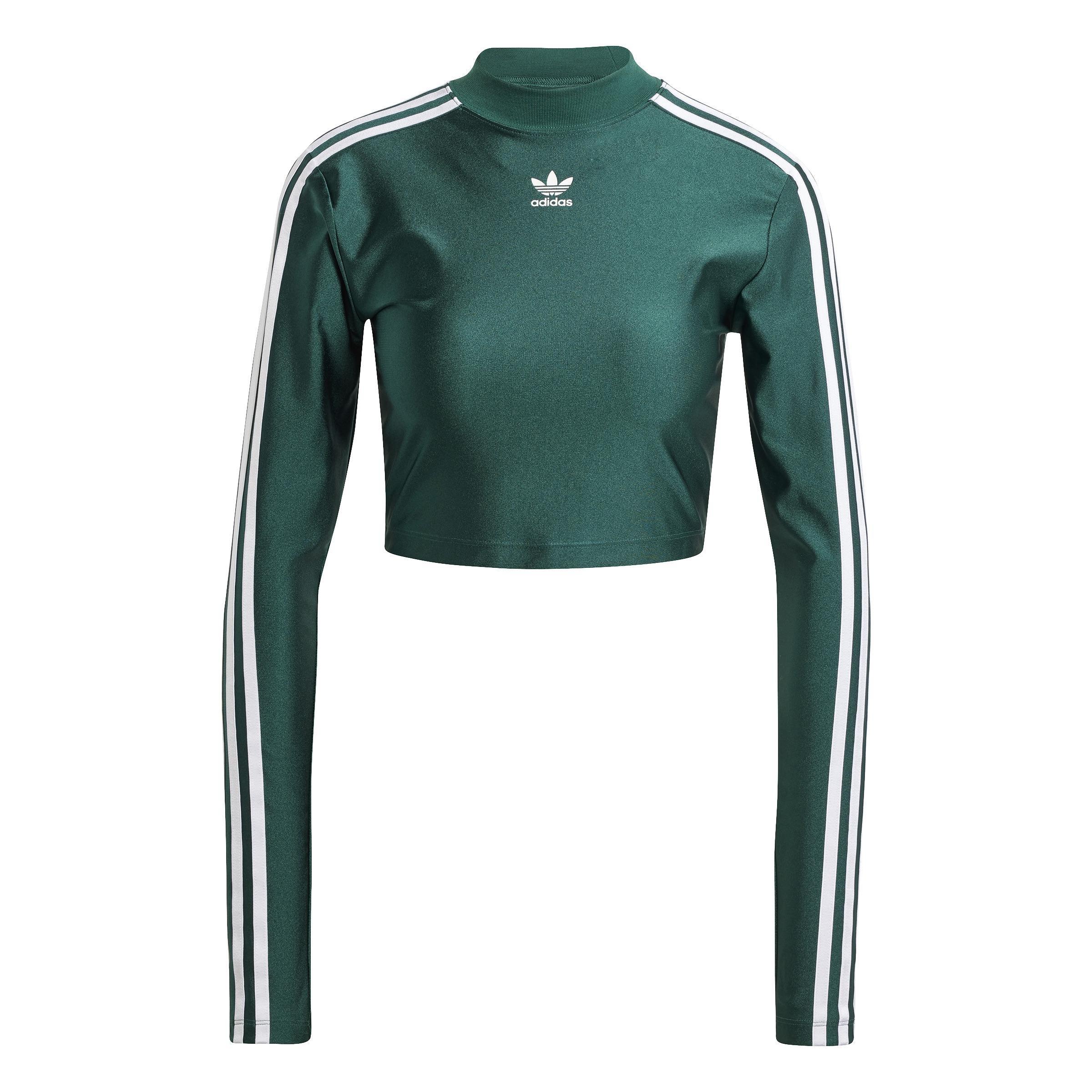 3-Stripes Cropped Long-Sleeve Top, Green, A901_ONE, large image number 1