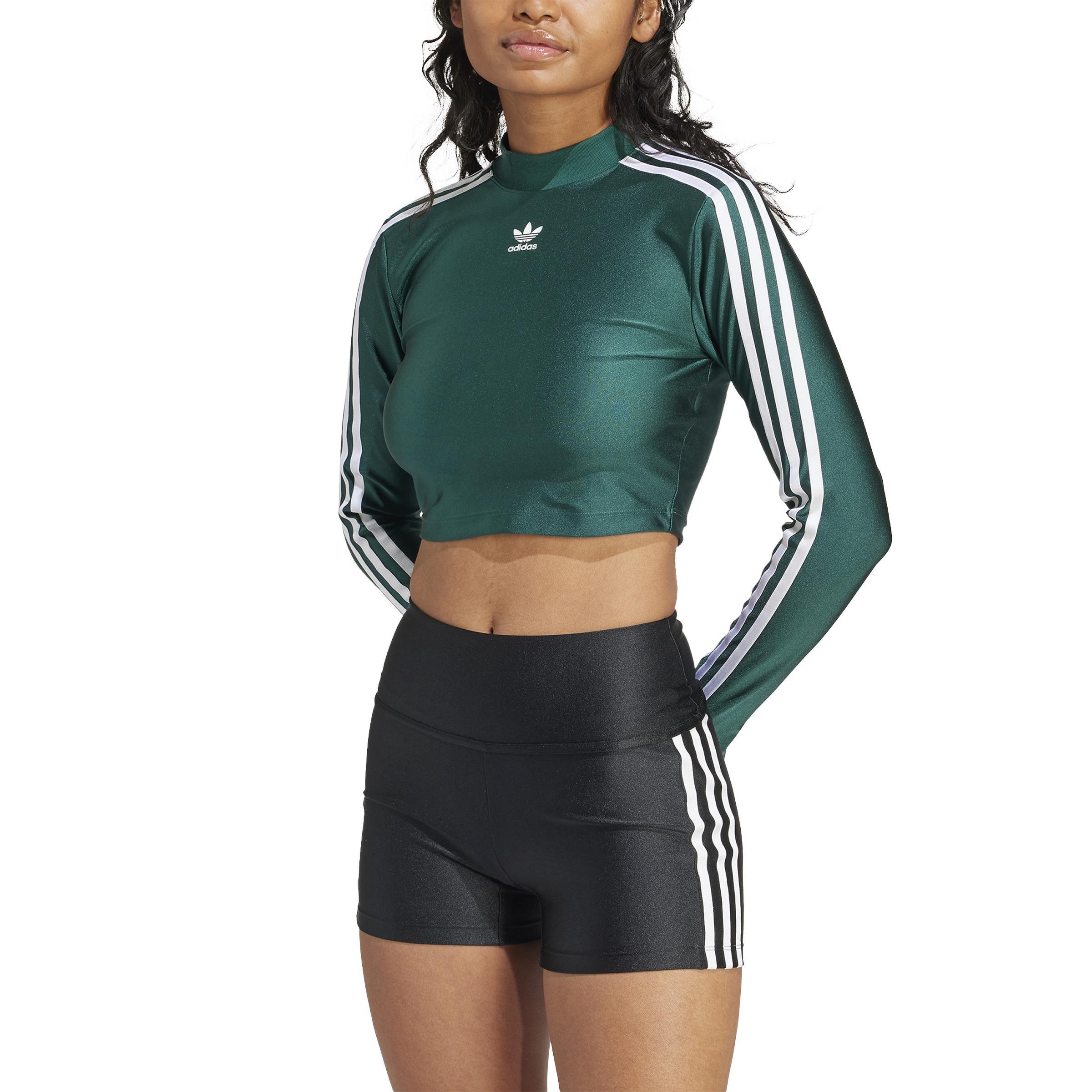 3-Stripes Cropped Long-Sleeve Top, Green, A901_ONE, large image number 2