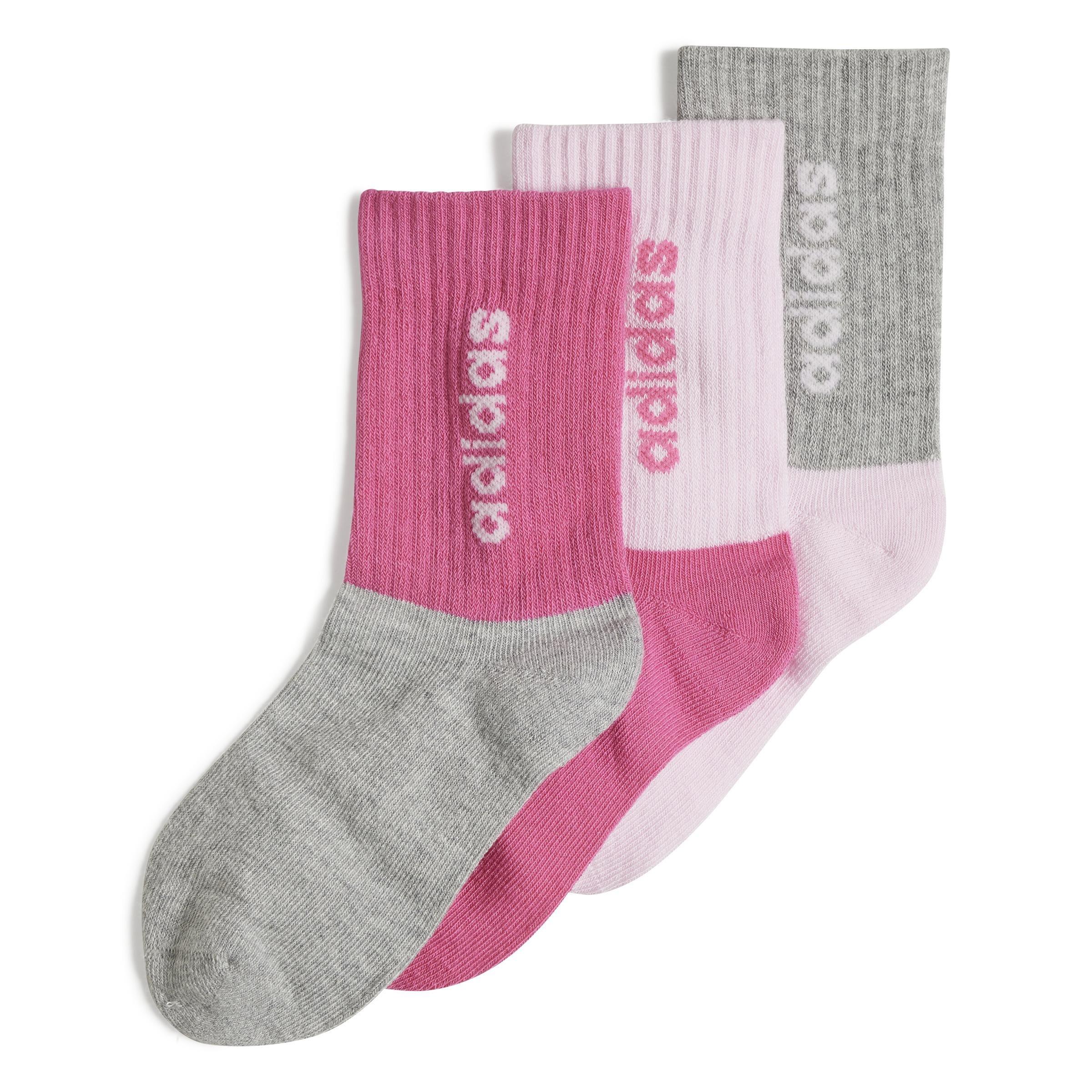 Unisex Kids Linear Crew Socks 3 Pairs, Pink, A901_ONE, large image number 0