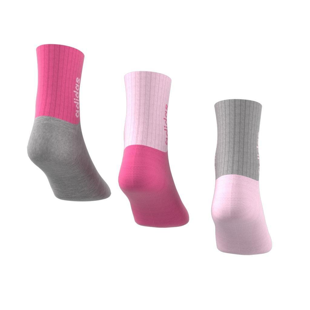 Unisex Kids Linear Crew Socks 3 Pairs, Pink, A901_ONE, large image number 2