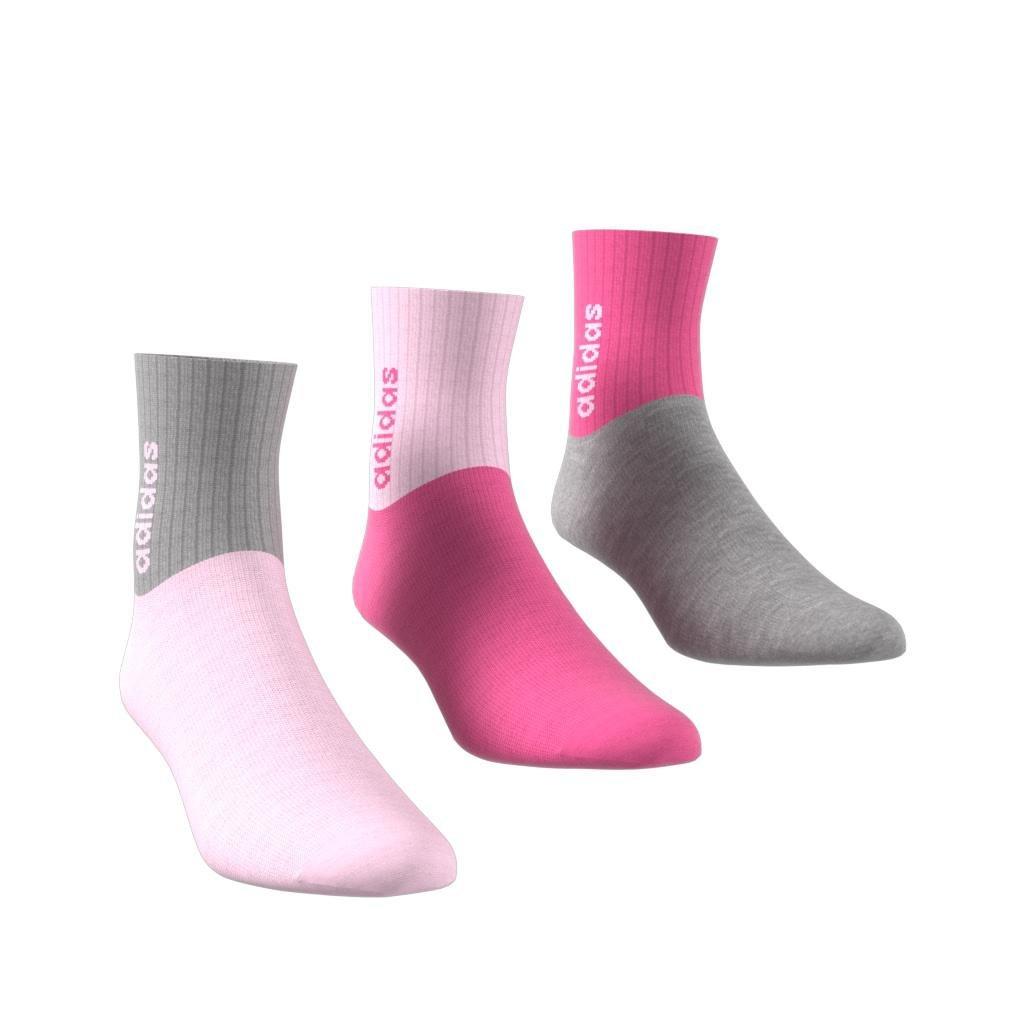 Unisex Kids Linear Crew Socks 3 Pairs, Pink, A901_ONE, large image number 4