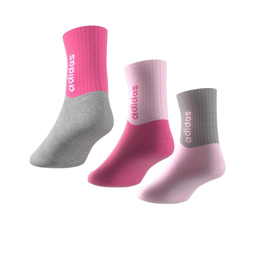 Unisex Kids Linear Crew Socks 3 Pairs, Pink, A901_ONE, large image number 8