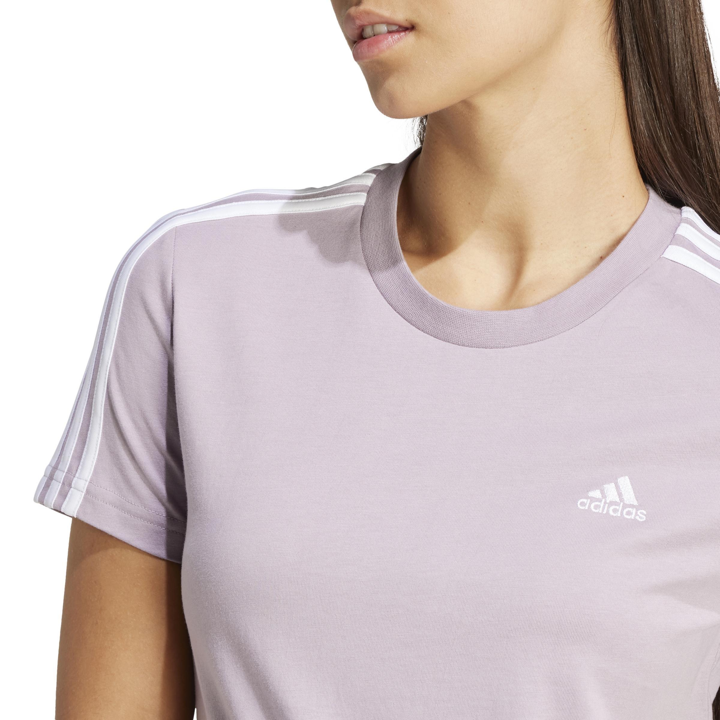 Essentials Slim 3-Stripes T-Shirt, Purple, A901_ONE, large image number 4