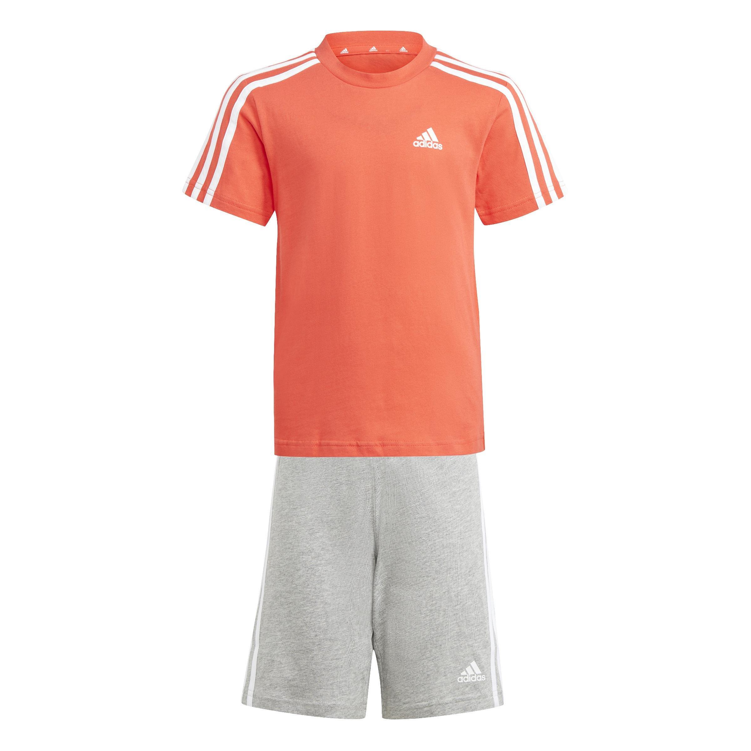 Unisex Kids Essentials 3-Stripes Tee And Shorts Set, Red, A901_ONE, medium