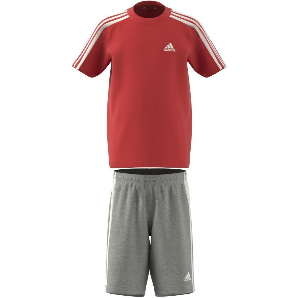 Unisex Essentials 3-Stripes Tee And Shorts Set, Red, A901_ONE, large image number 11