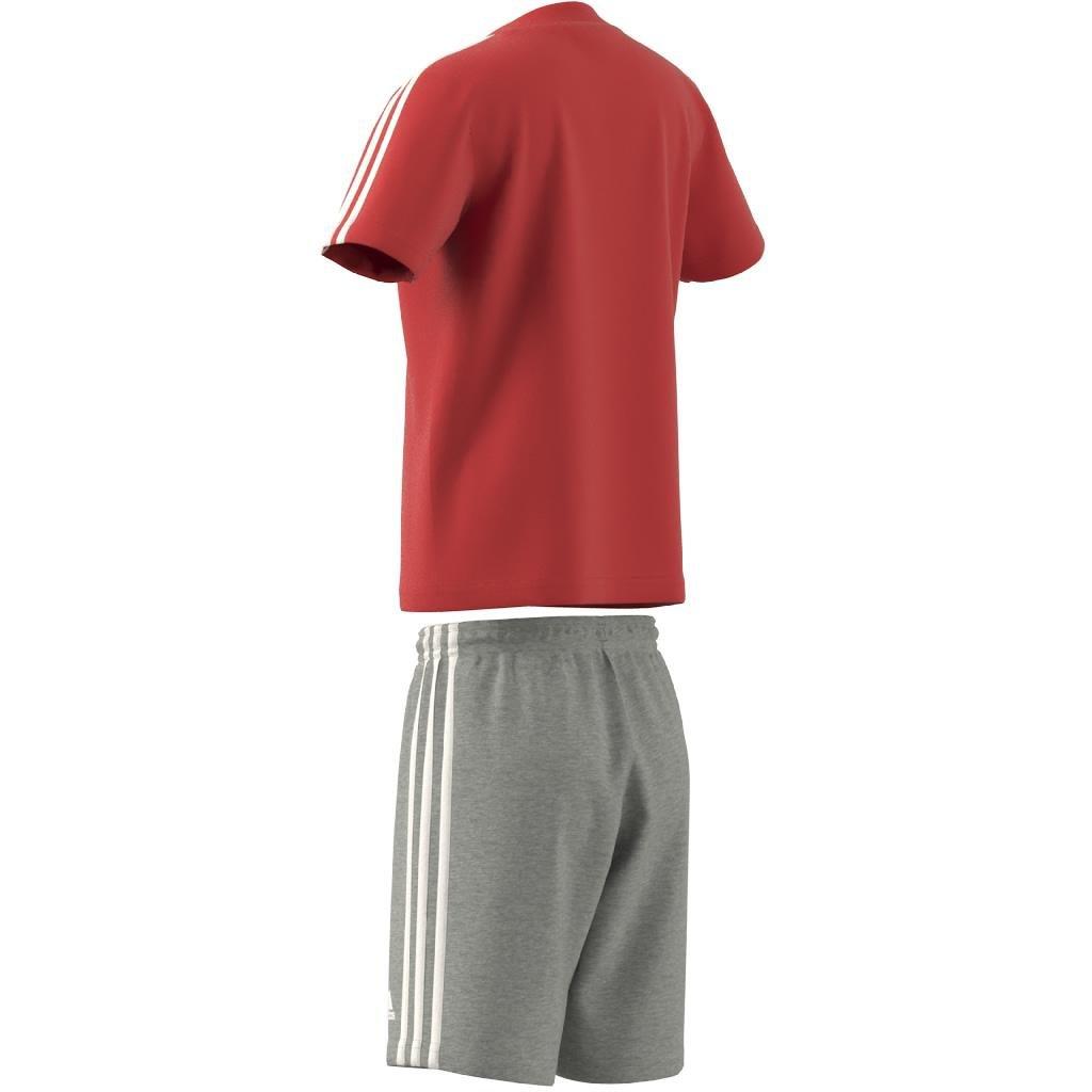 Unisex Essentials 3-Stripes Tee And Shorts Set, Red, A901_ONE, large image number 12