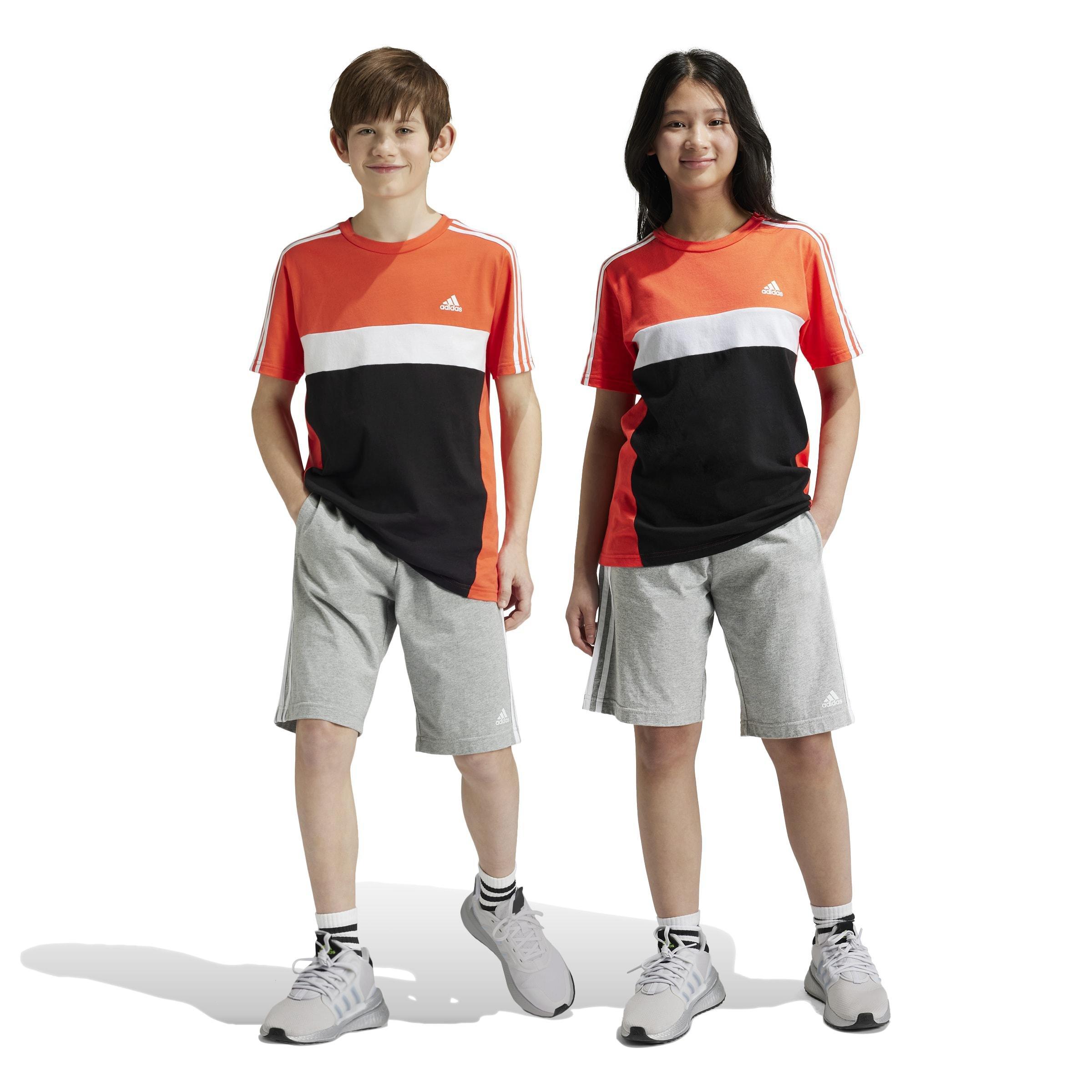 Unisex Kids Essentials 3-Stripes Knit Shorts, Grey, , medium