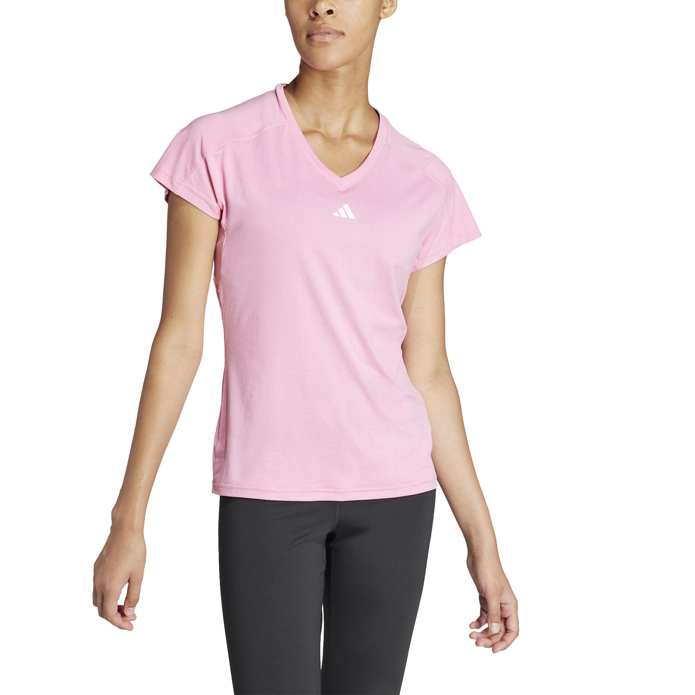 AEROREADY Train Essentials Minimal Branding V-Neck T-Shirt, Pink, A901_ONE, large image number 2