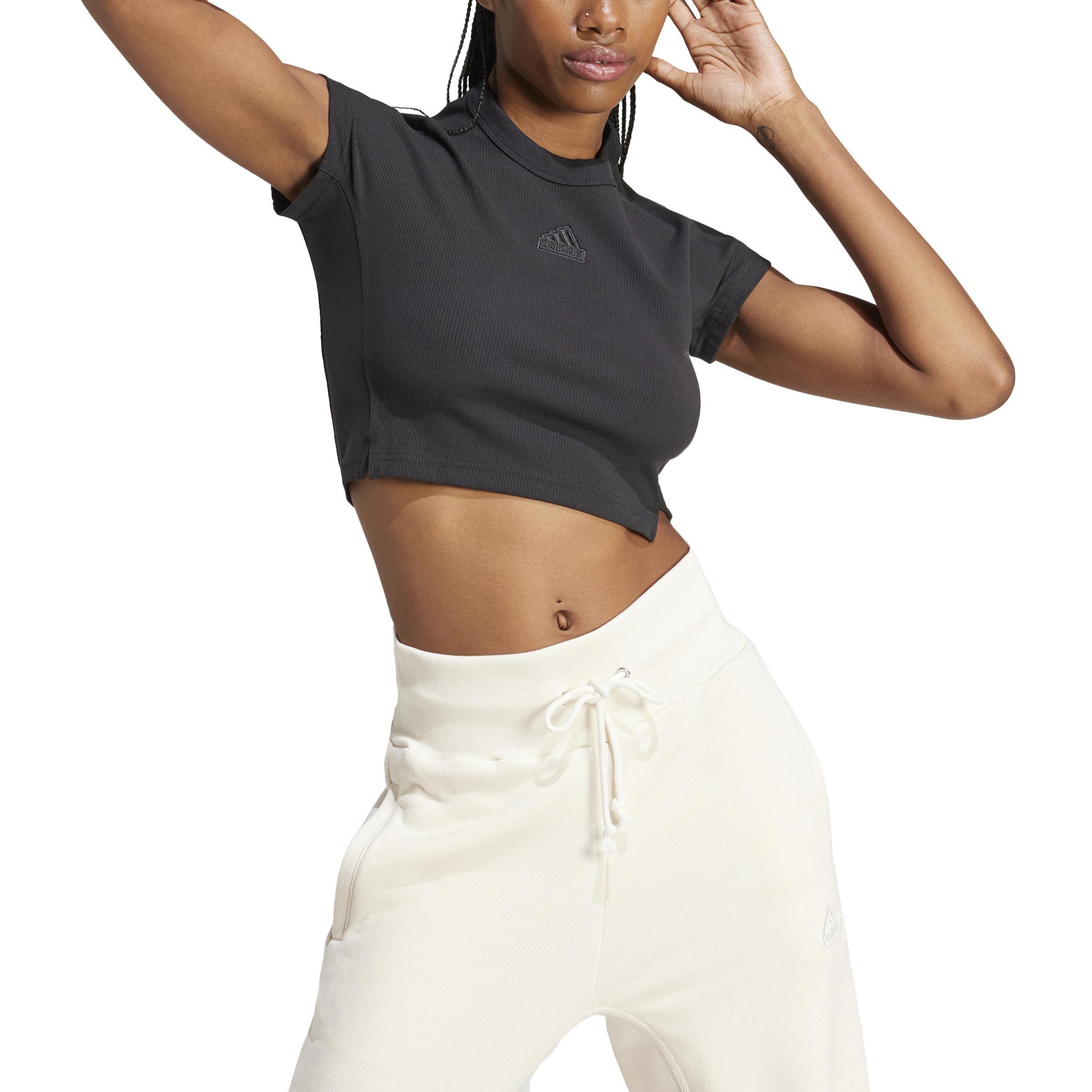 Lounge Ribbed Crop T-Shirt, Black, , large image number 1